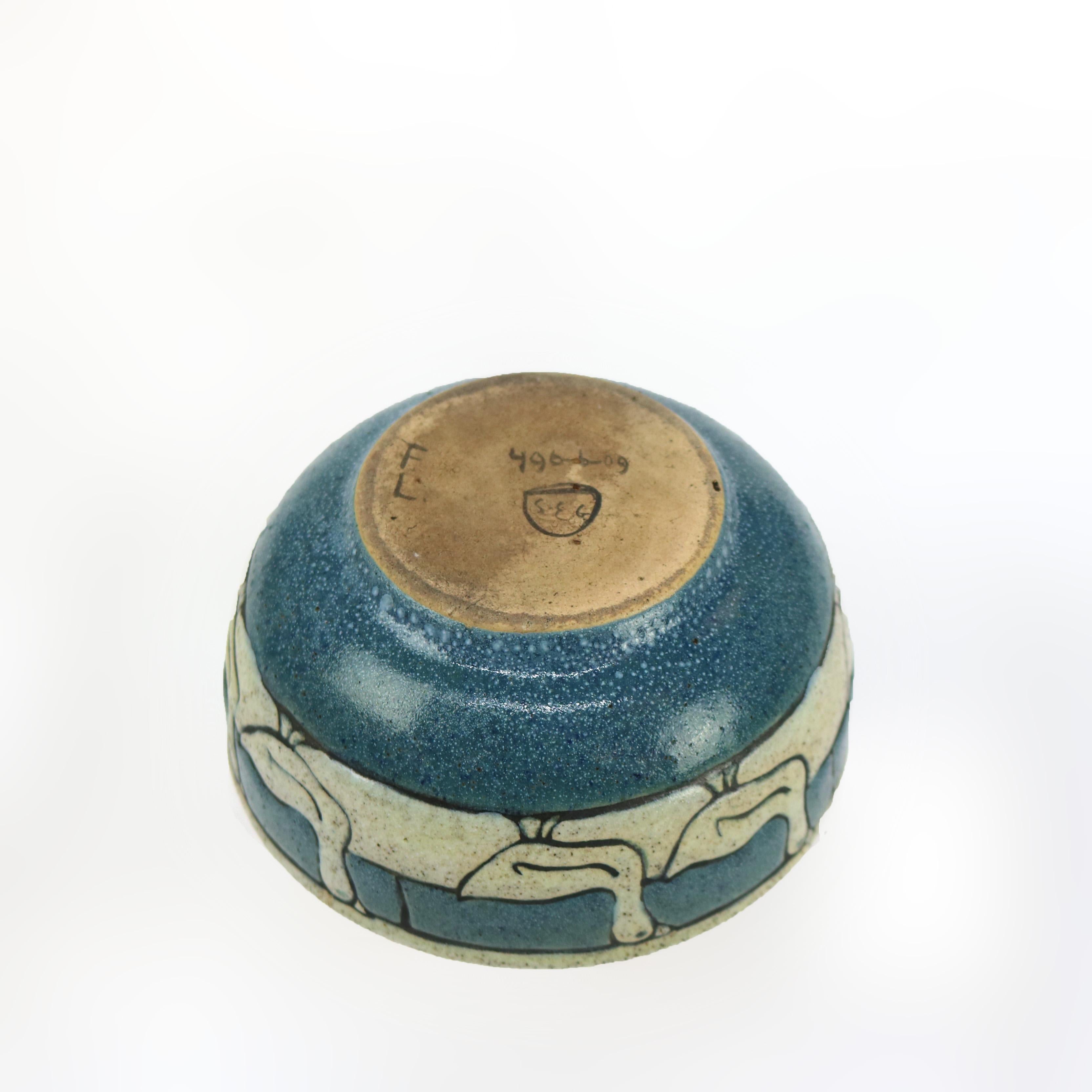 Arts and Crafts Rare Antique Arts & Crafts “Girl’s Saturday Evening” Pottery Bowl Signed, c1920