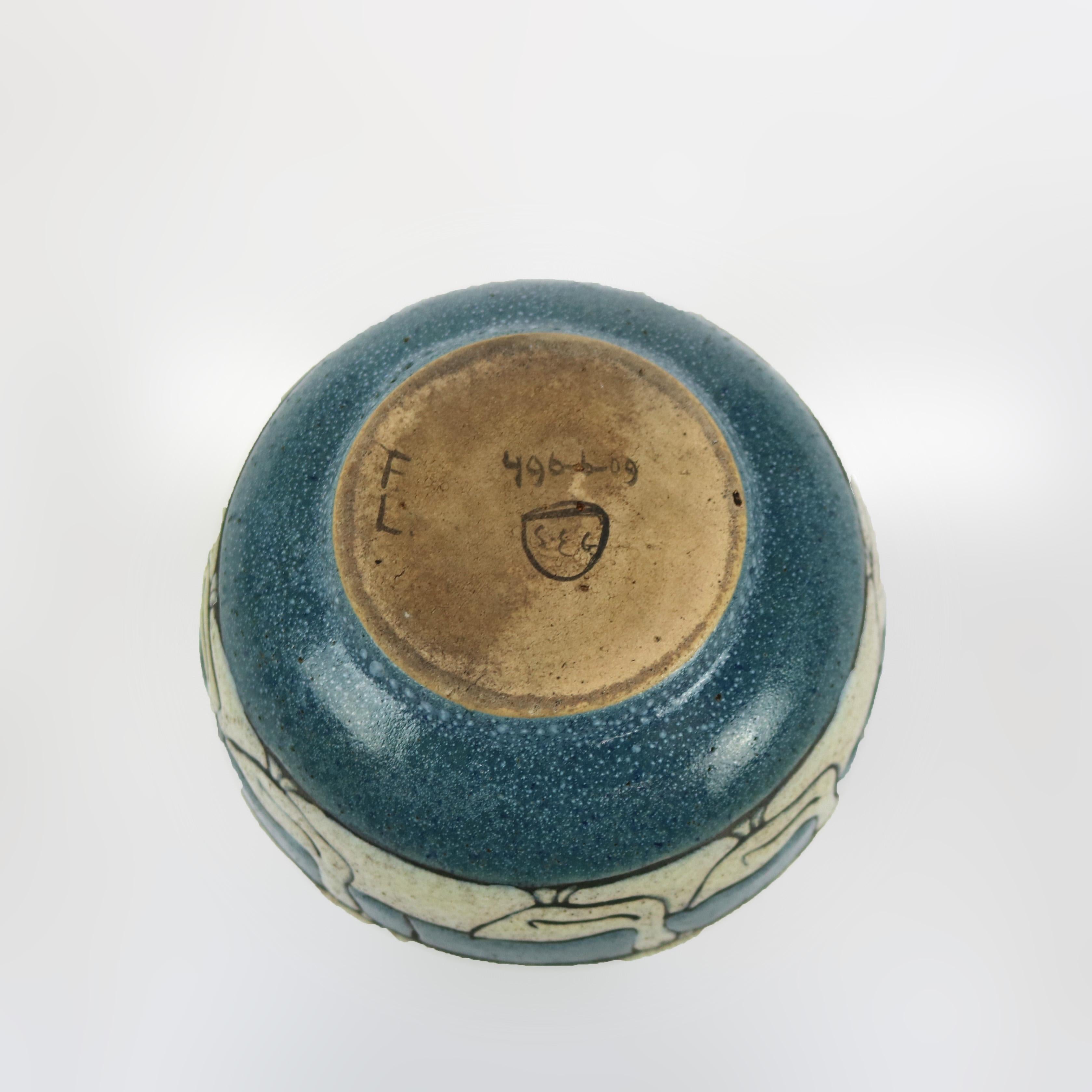 Rare Antique Arts & Crafts ��“Girl’s Saturday Evening” Pottery Bowl Signed, c1920 In Good Condition In Big Flats, NY