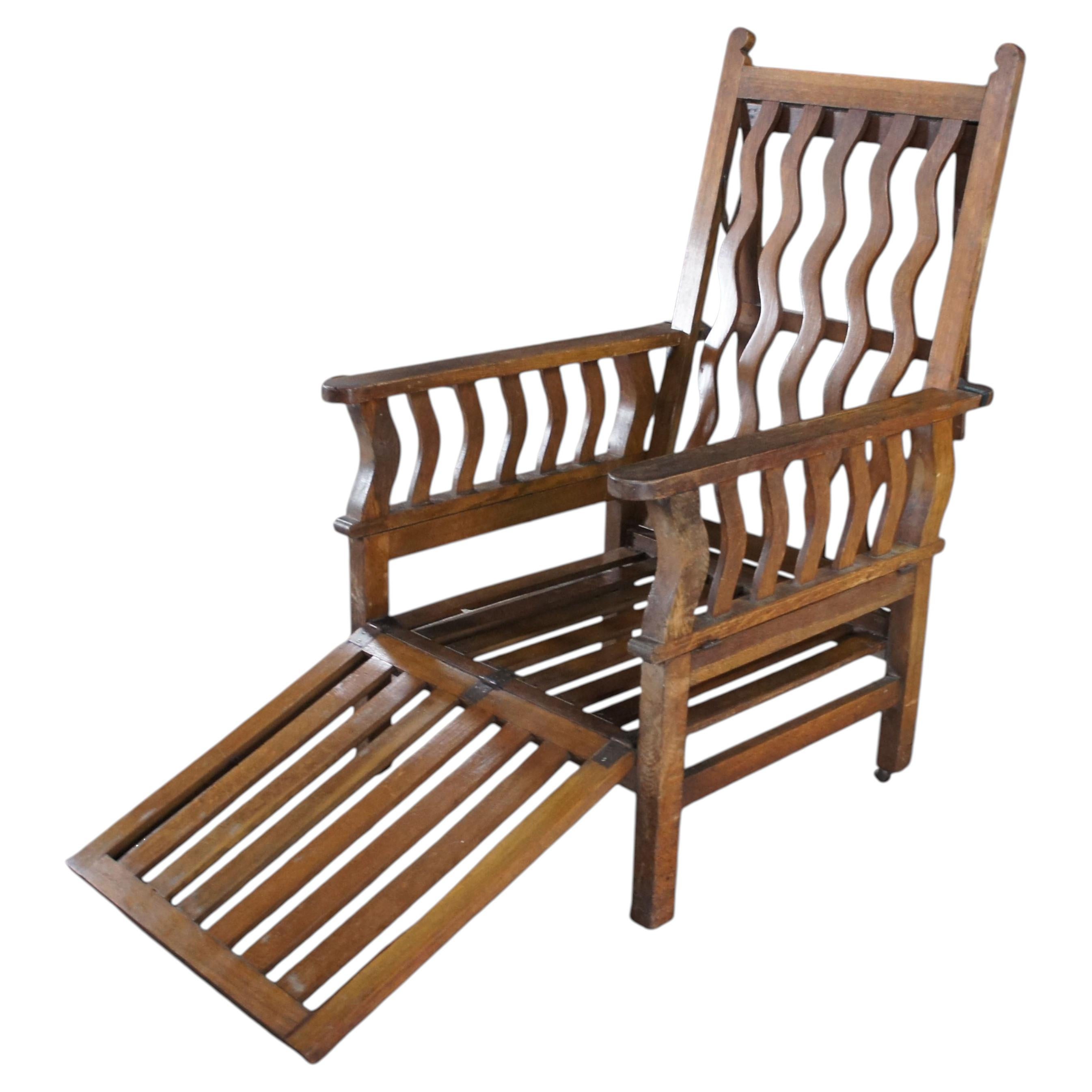 Seltener antiker „Hollins“-Couchsessel im Arts-and-Crafts-Stil aus Eiche, umbaubar zur Chaiselongue im Angebot