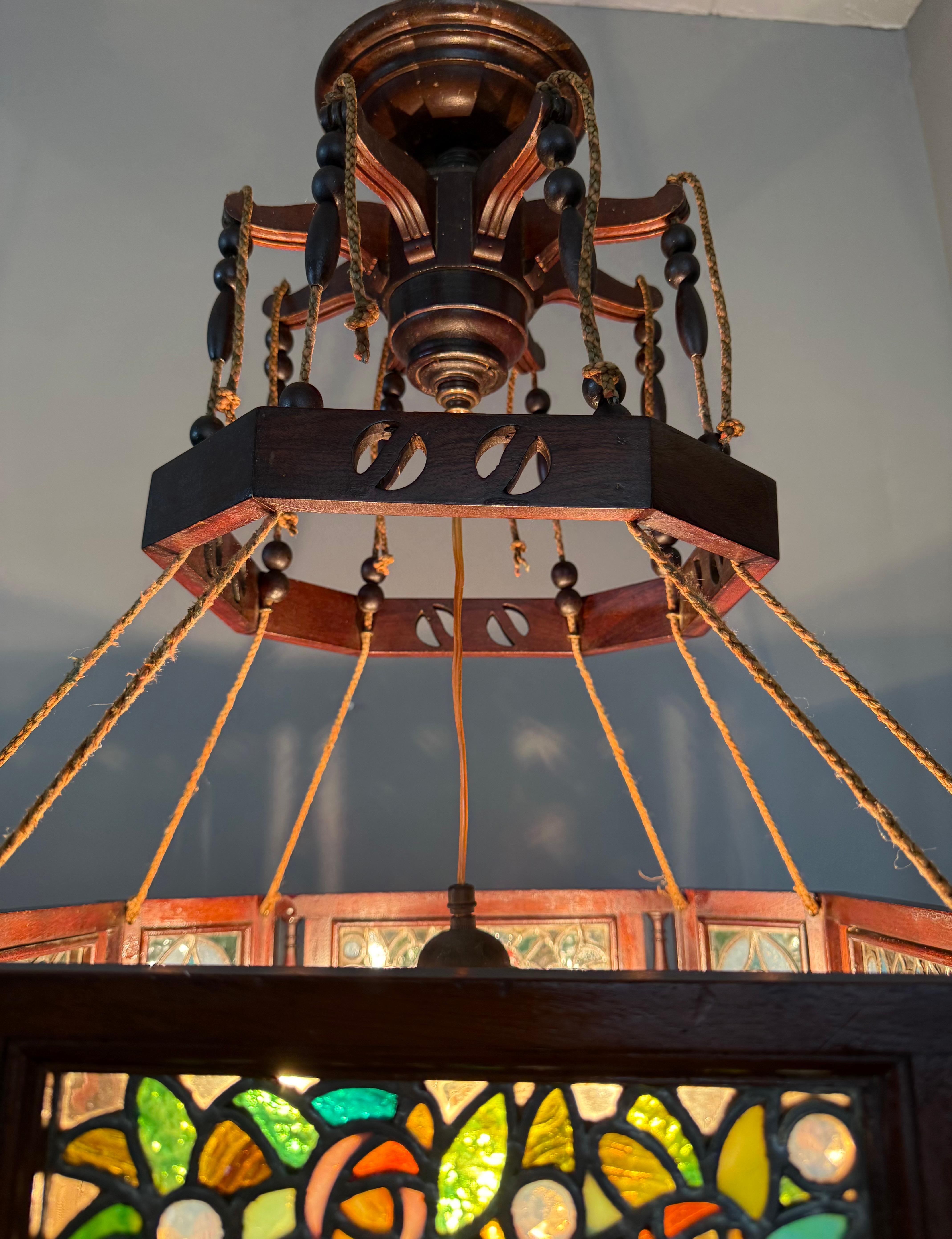 Rare Antiquité, Arts & Crafts Chandelier Pendentif w. Vitrail Mackintosh Rose en vente 5