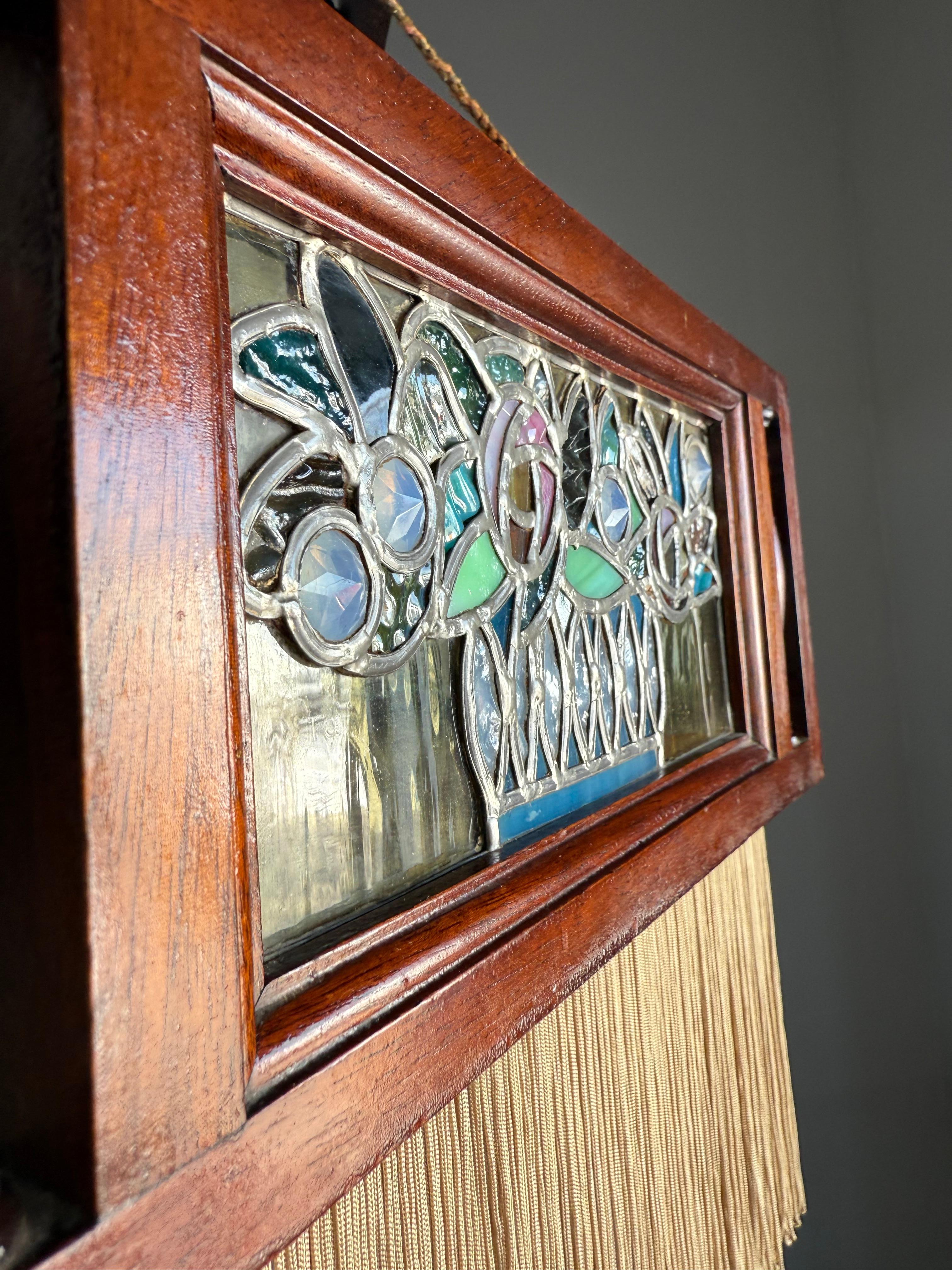 Européen Rare Antiquité, Arts & Crafts Chandelier Pendentif w. Vitrail Mackintosh Rose en vente