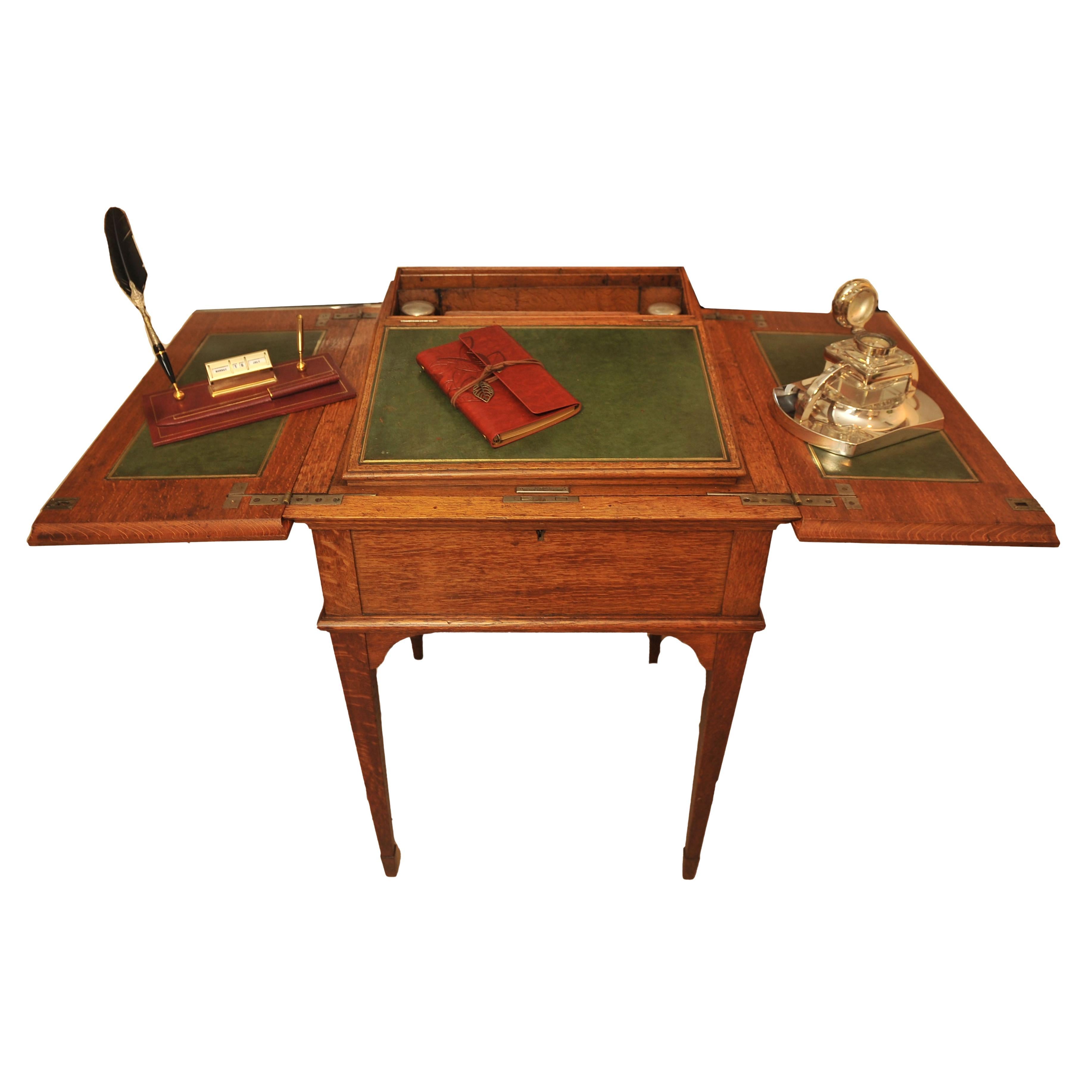 Rare Antique Asprey & Co. London Oak & Tooled Green Leather Writing Desk 1920s
