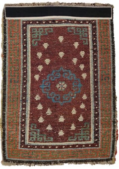 Rare Antique Aubergine Purple Small Monastic Tibetan Sitting Rug