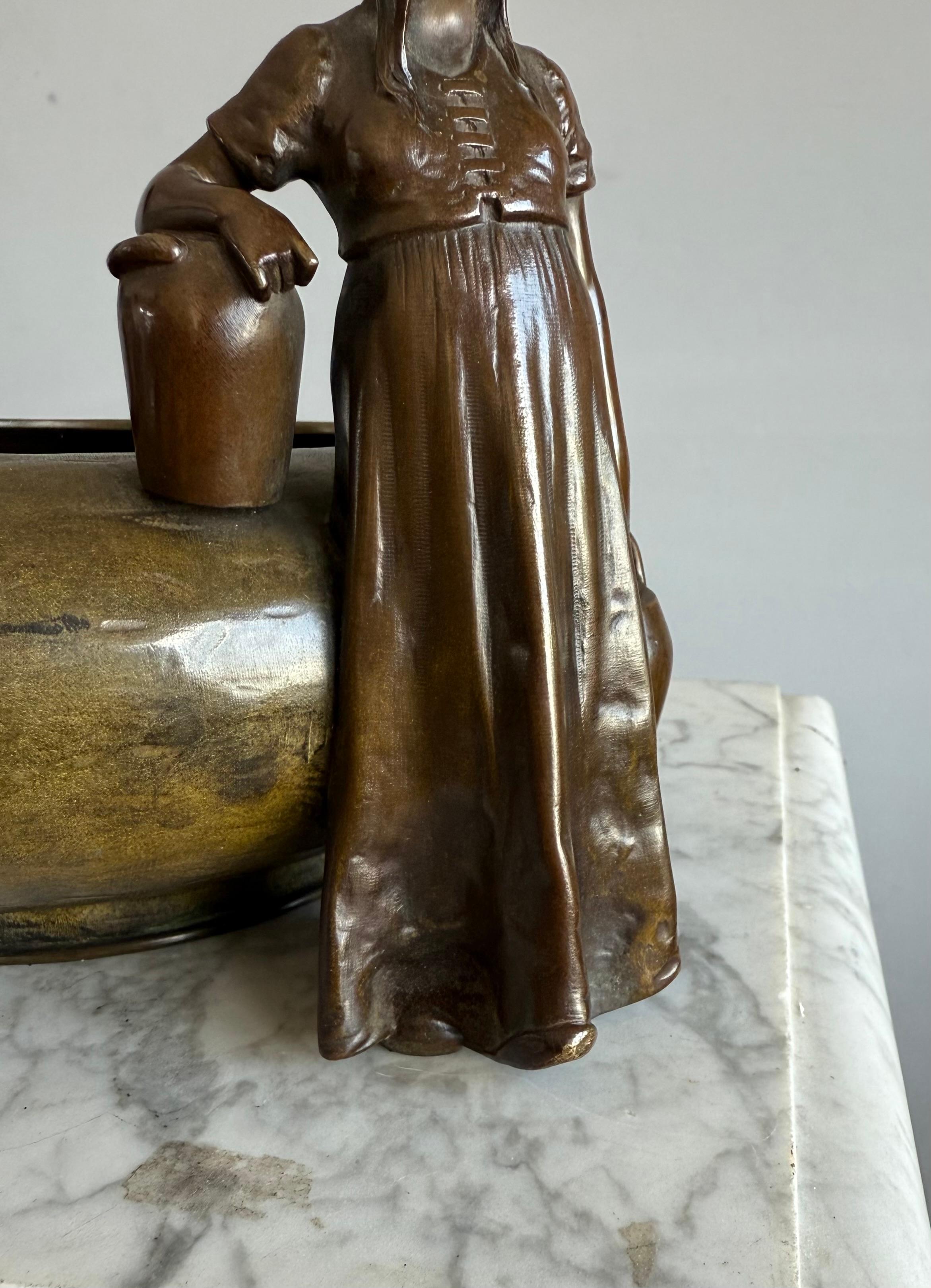 20th Century Rare Antique Austrian Bronze Jardinière with Country Girl Figure, Jugendstil Era For Sale