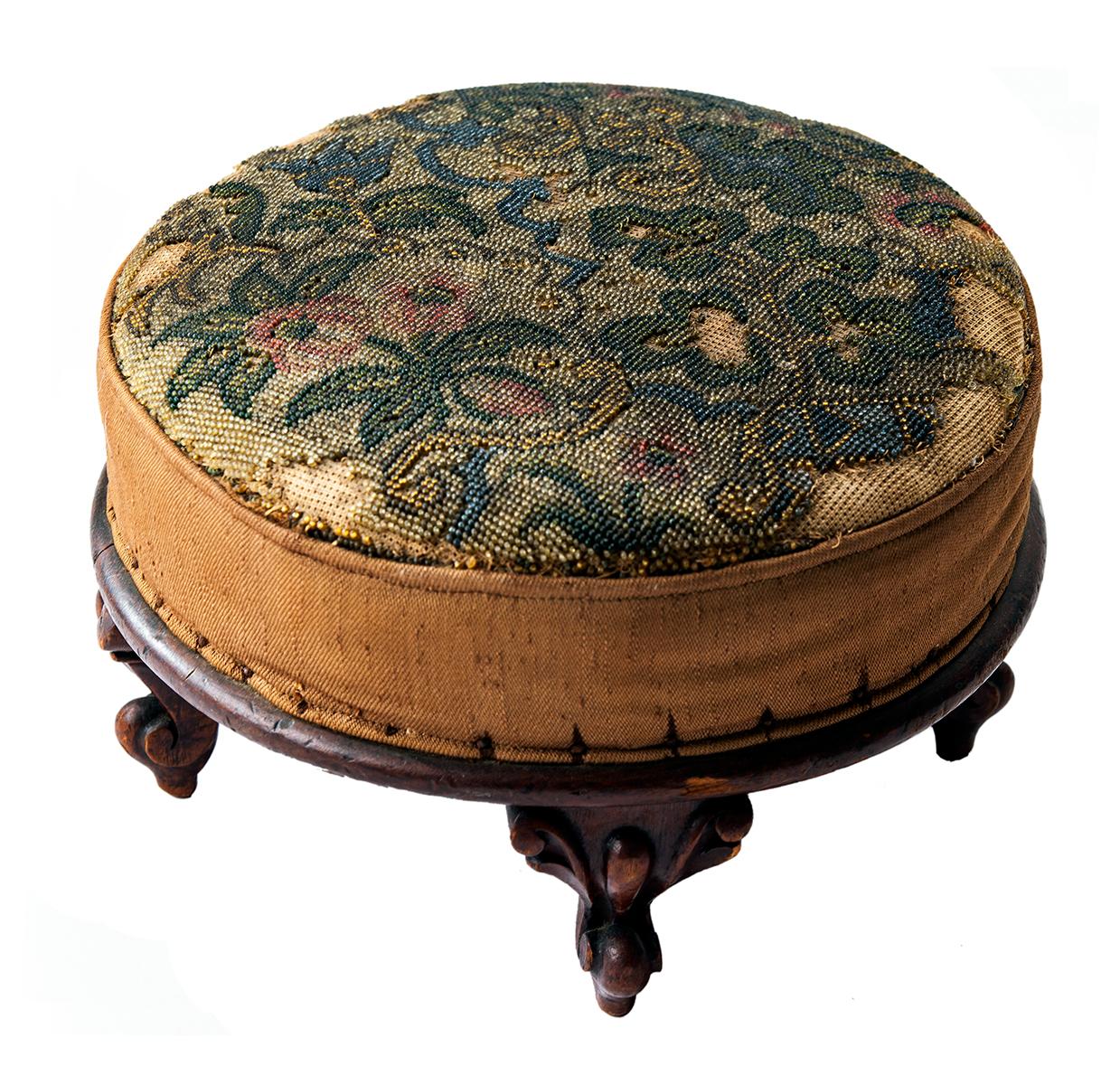 Rare Antique Beaded Round Footstool at 1stDibs