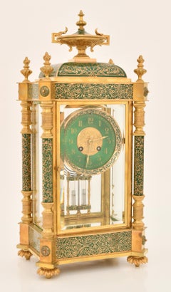 Rare Antique Bigelow, Kennard & Co. Champlevé and Brass Crystal Regulator Clock