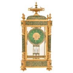Rare Antique Bigelow, Kennard & Co. Champlevé and Brass Crystal Regulator Clock