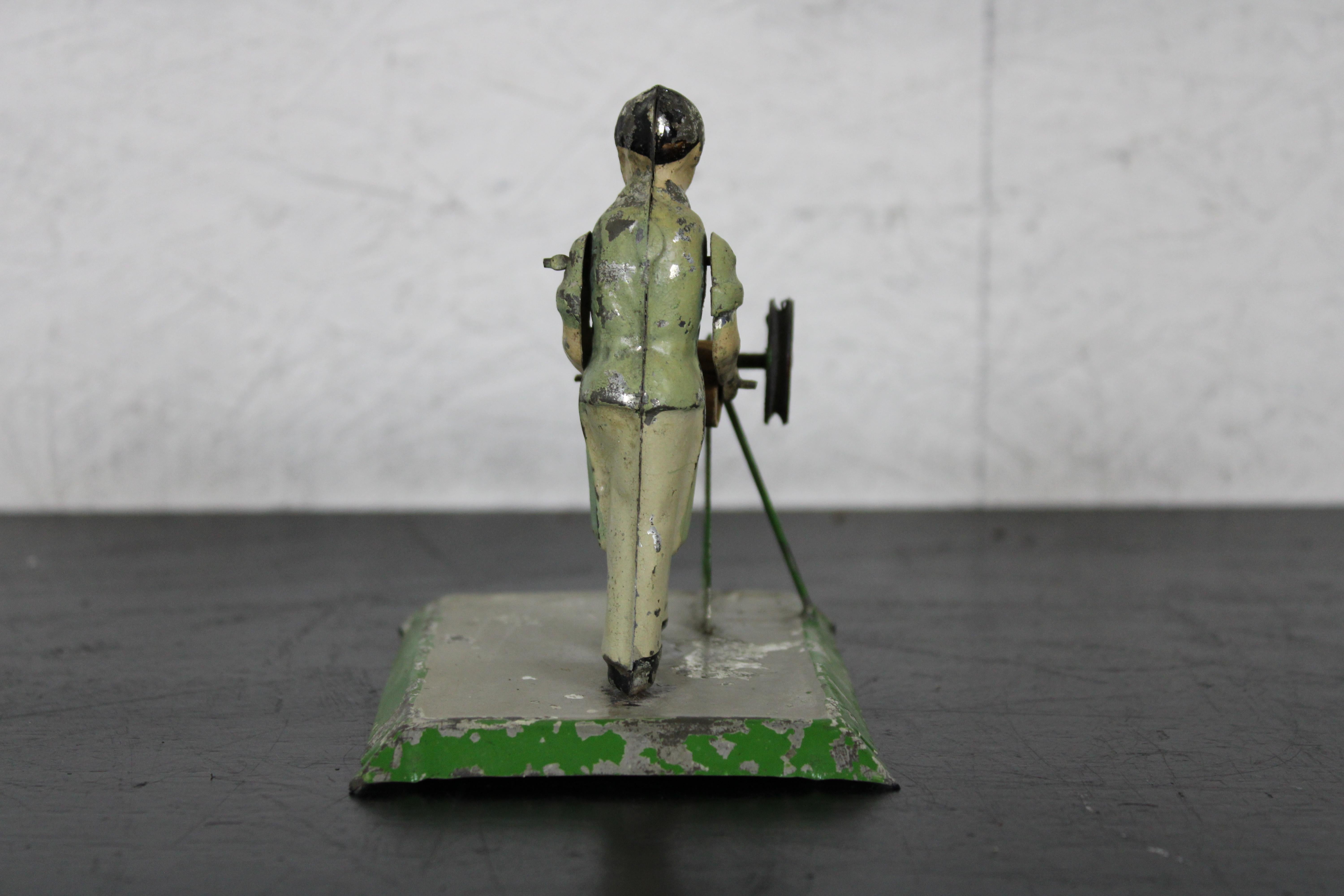 Rare Antique Bing German Lacquered Tin Figure Woodcutter Saw Mechanical Toy 1