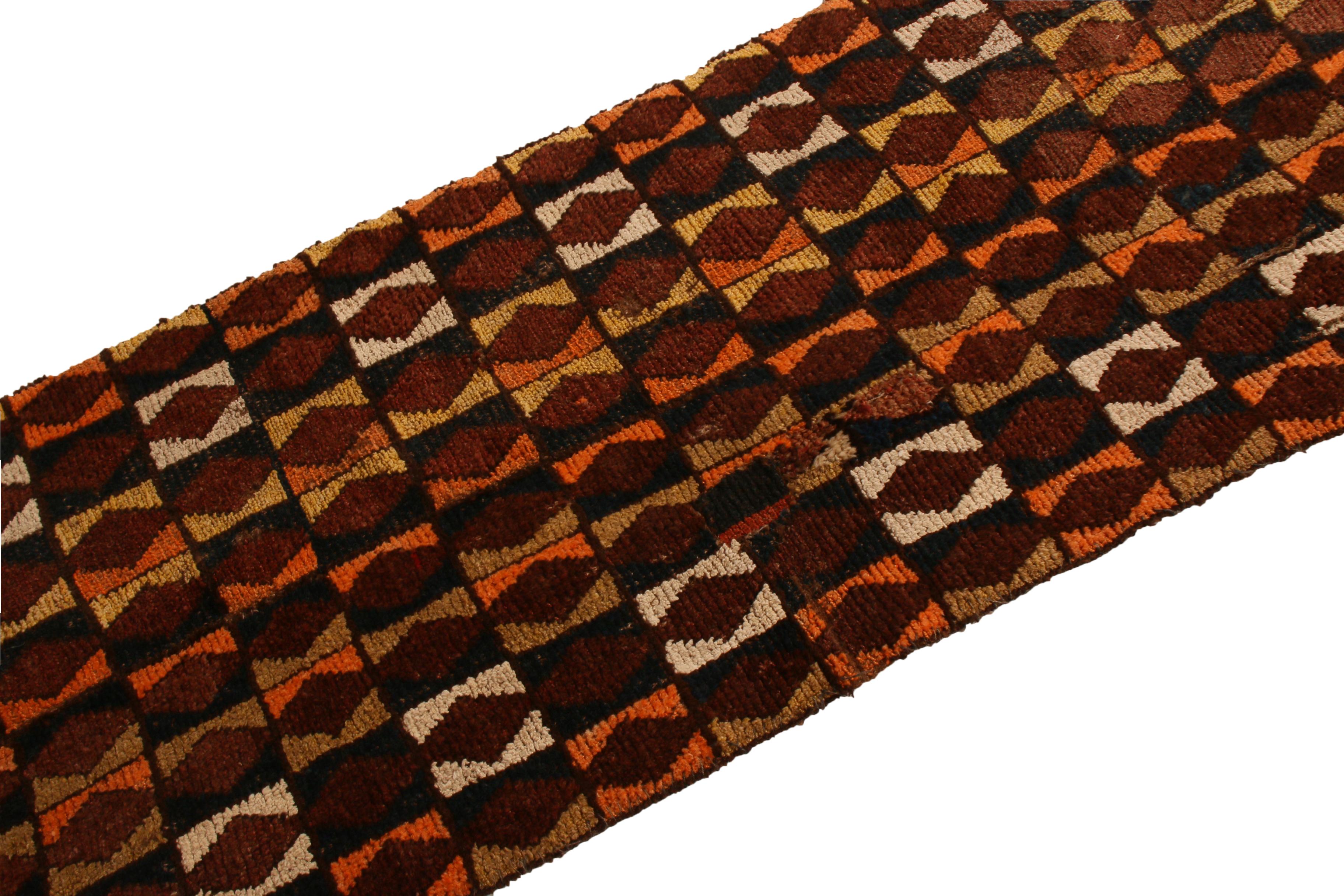 Arts and Crafts Rare Antique Black Brown Diamond Geometric Wool Iraq Runner Rug