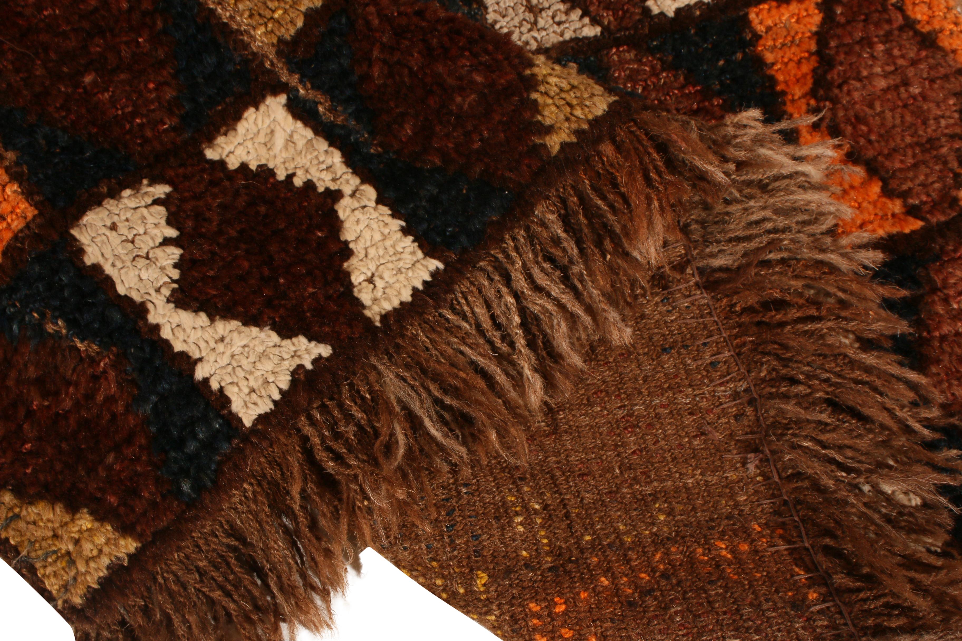 Iraqi Rare Antique Black Brown Diamond Geometric Wool Iraq Runner Rug