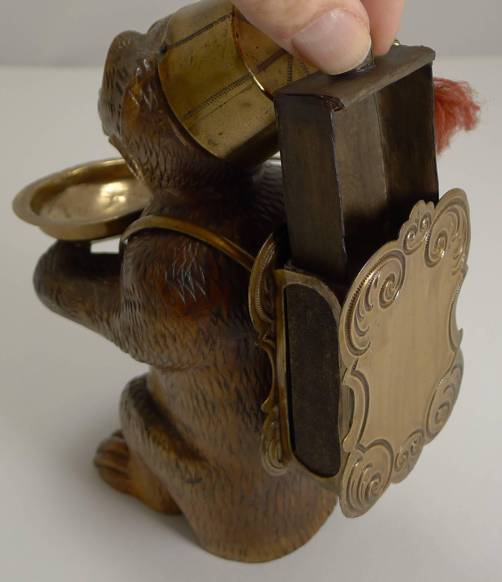 Rare Antique Black Forest Match Strike, Monkey with Glass Eyes, circa 1900 1