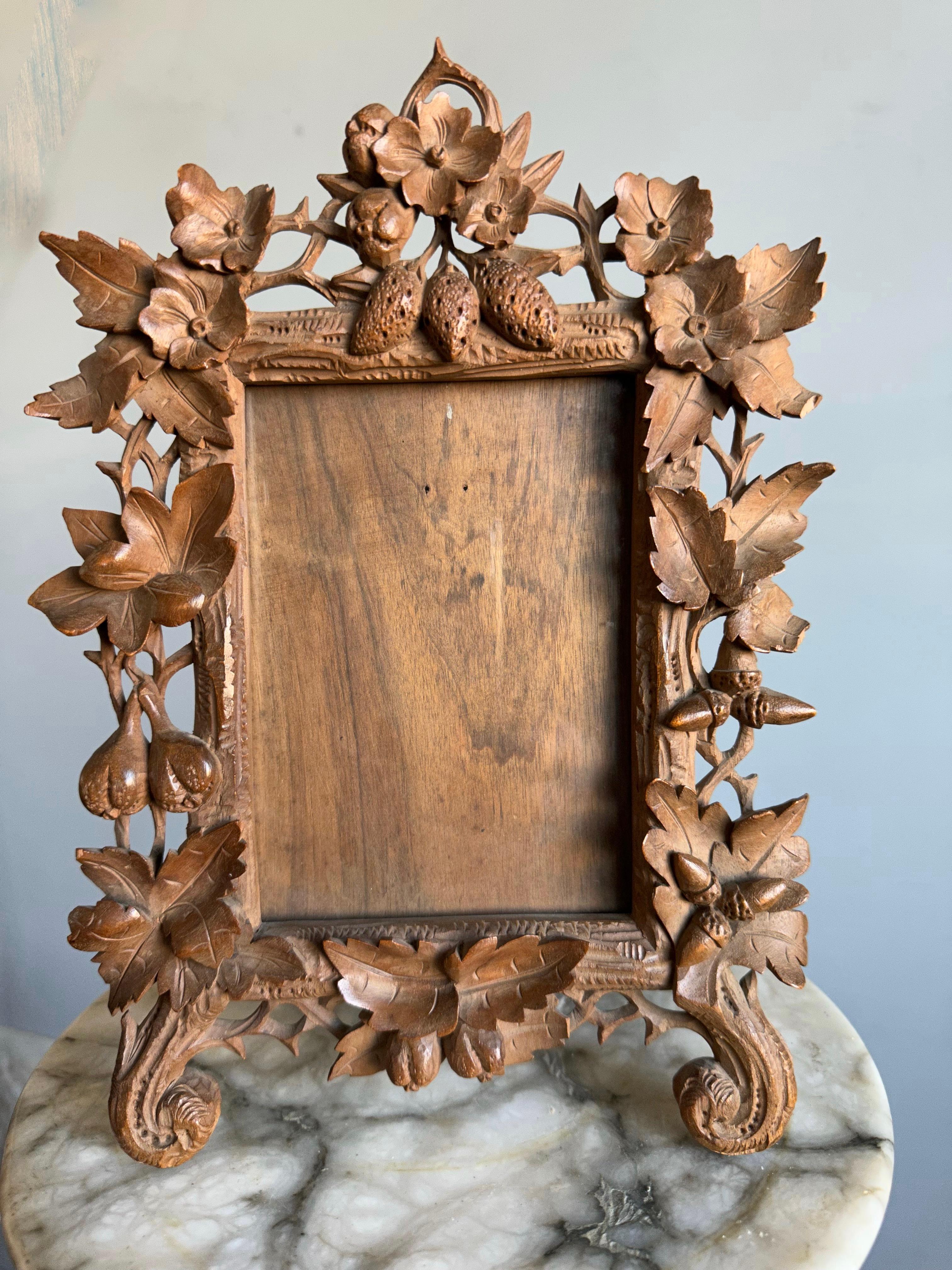 Rare Antique Black Forest Museum Quality Carved Nutwood Table Picture Frame 9