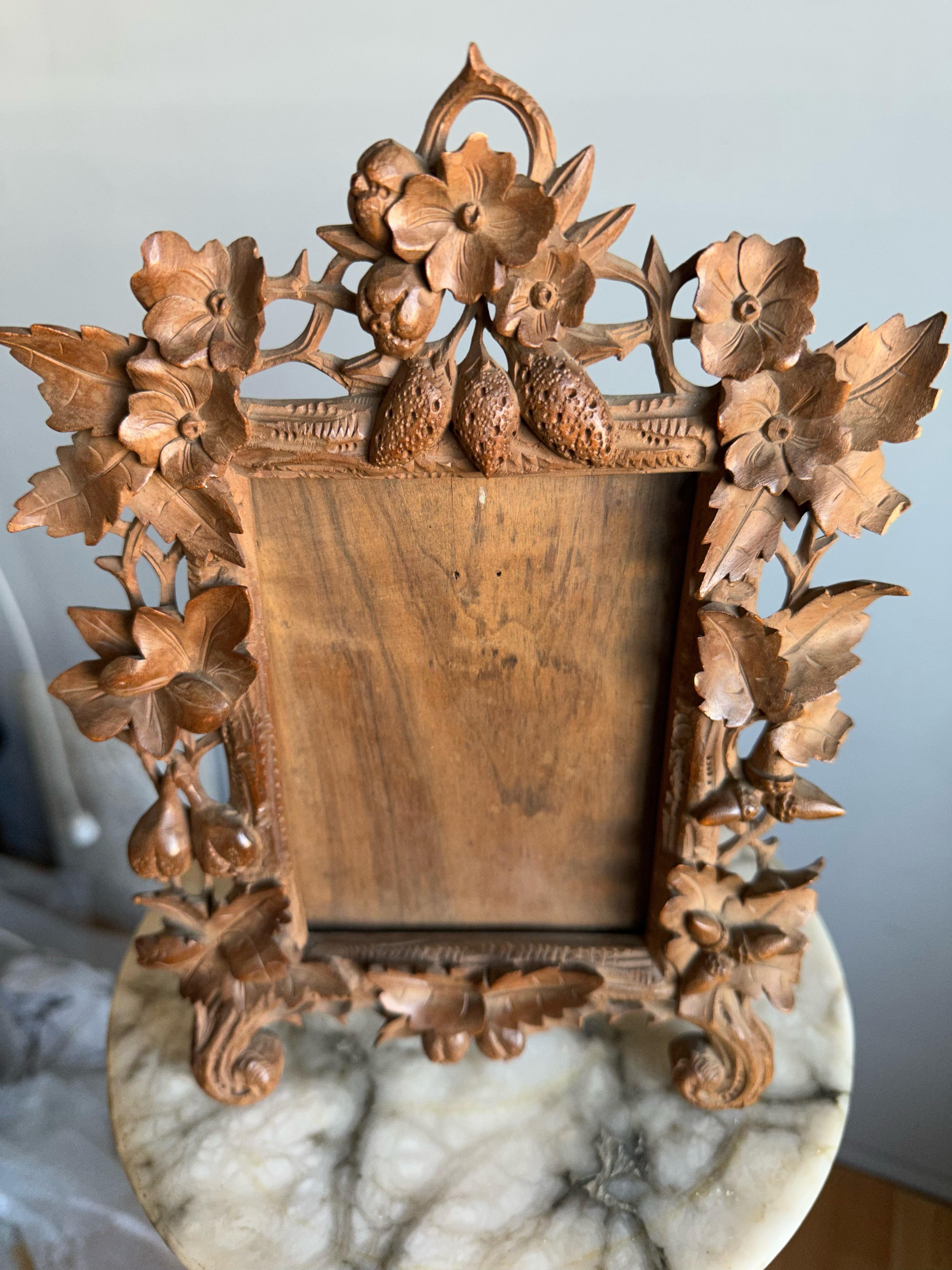 19th Century Rare Antique Black Forest Museum Quality Carved Nutwood Table Picture Frame
