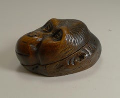 Rare Antique Black Forest Novelty Double Postage Stamp Box, Monkey, circa 1890