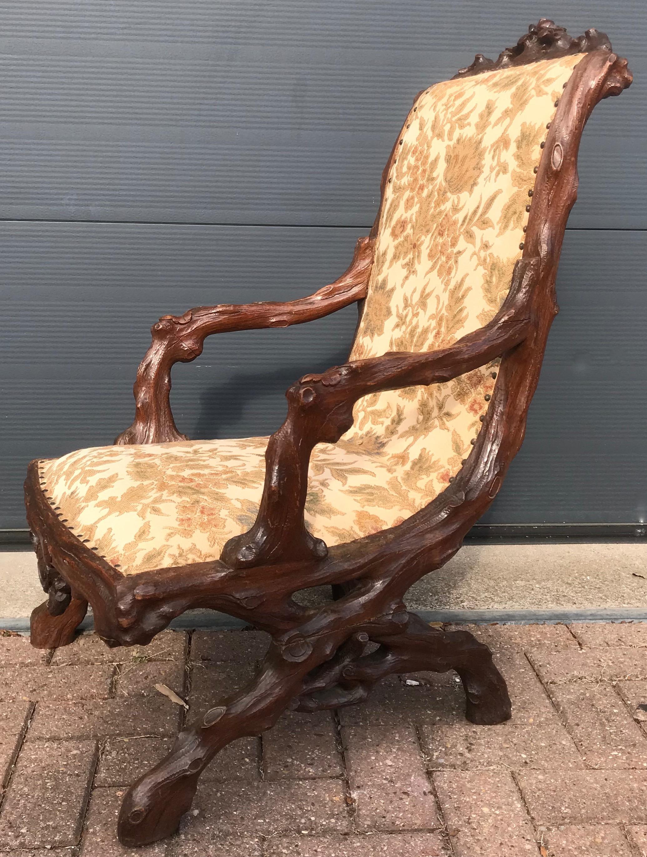 Rare Antique Black Forest Nutwood Armchair / Fauteuil by Horrix with Upholstery In Good Condition In Lisse, NL