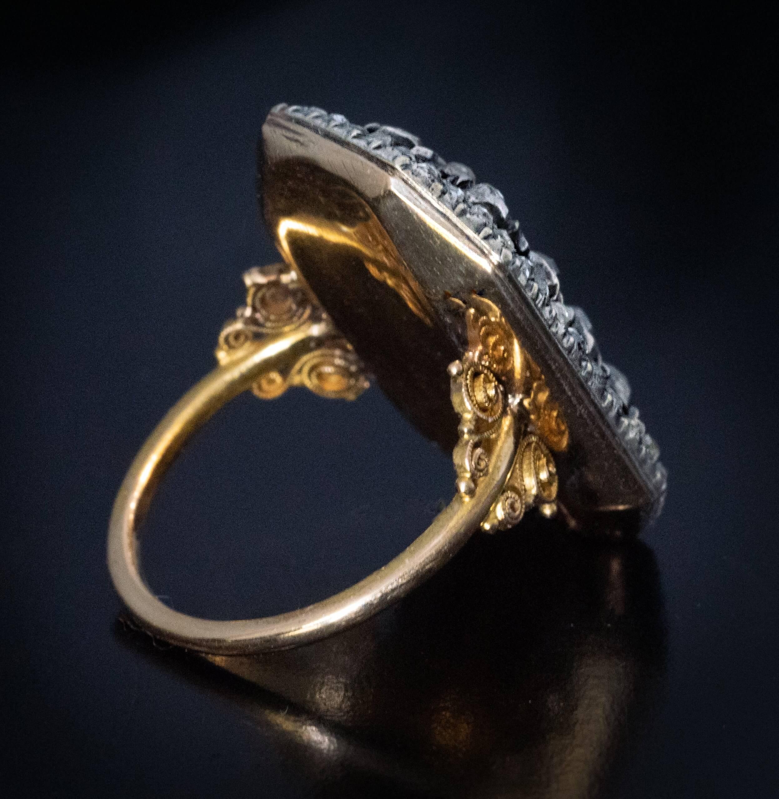 Rose Cut Rare Antique Blue Enamel Diamond Ring c. 1780