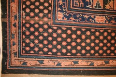 Rare Antique Blue Kansu Oversize Carpet with Mandala Roundel and Infinite Discs