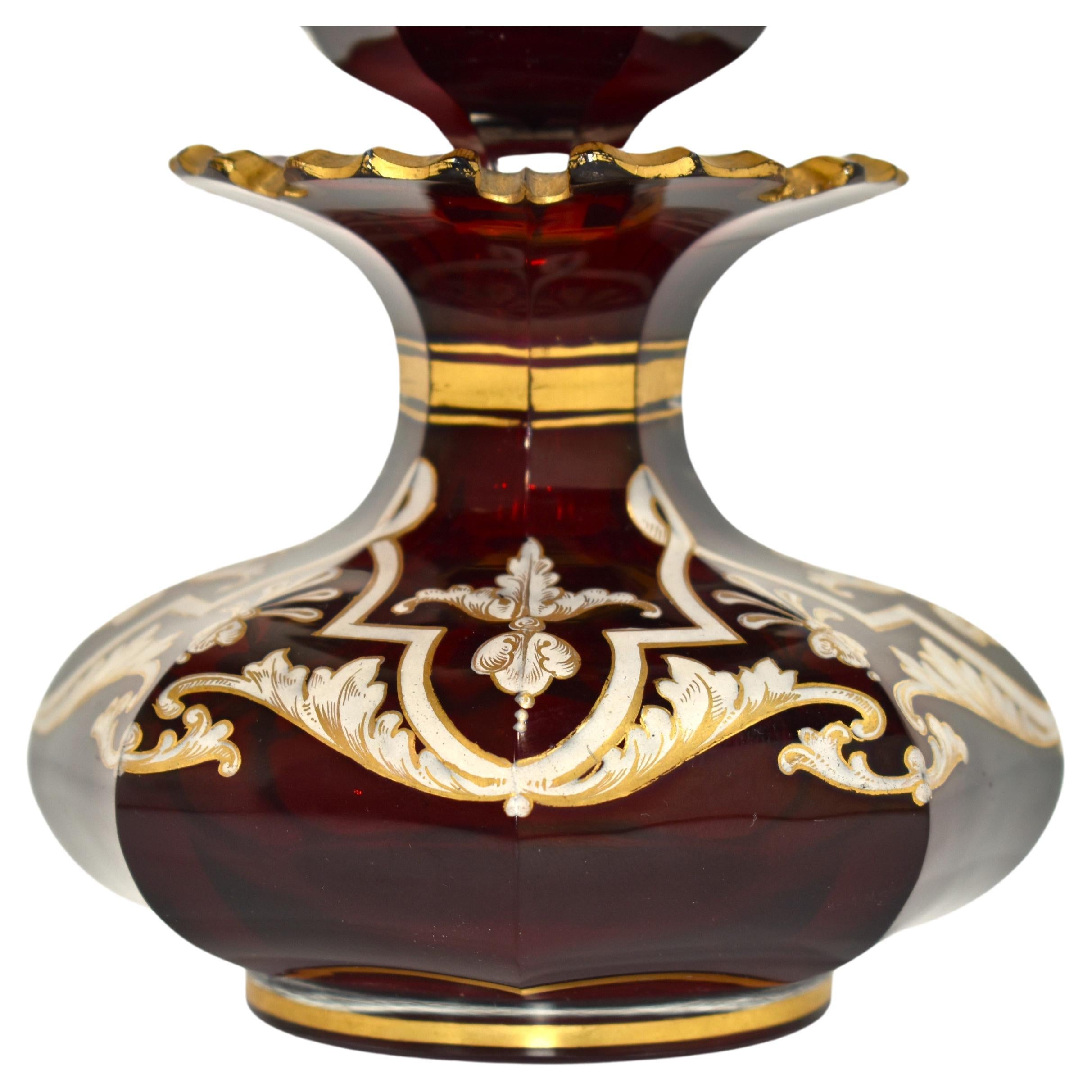 RARE Antique Bohemian Ruby Glass Double Perfume Bottle, Flacon, Decanter 19th C For Sale 1