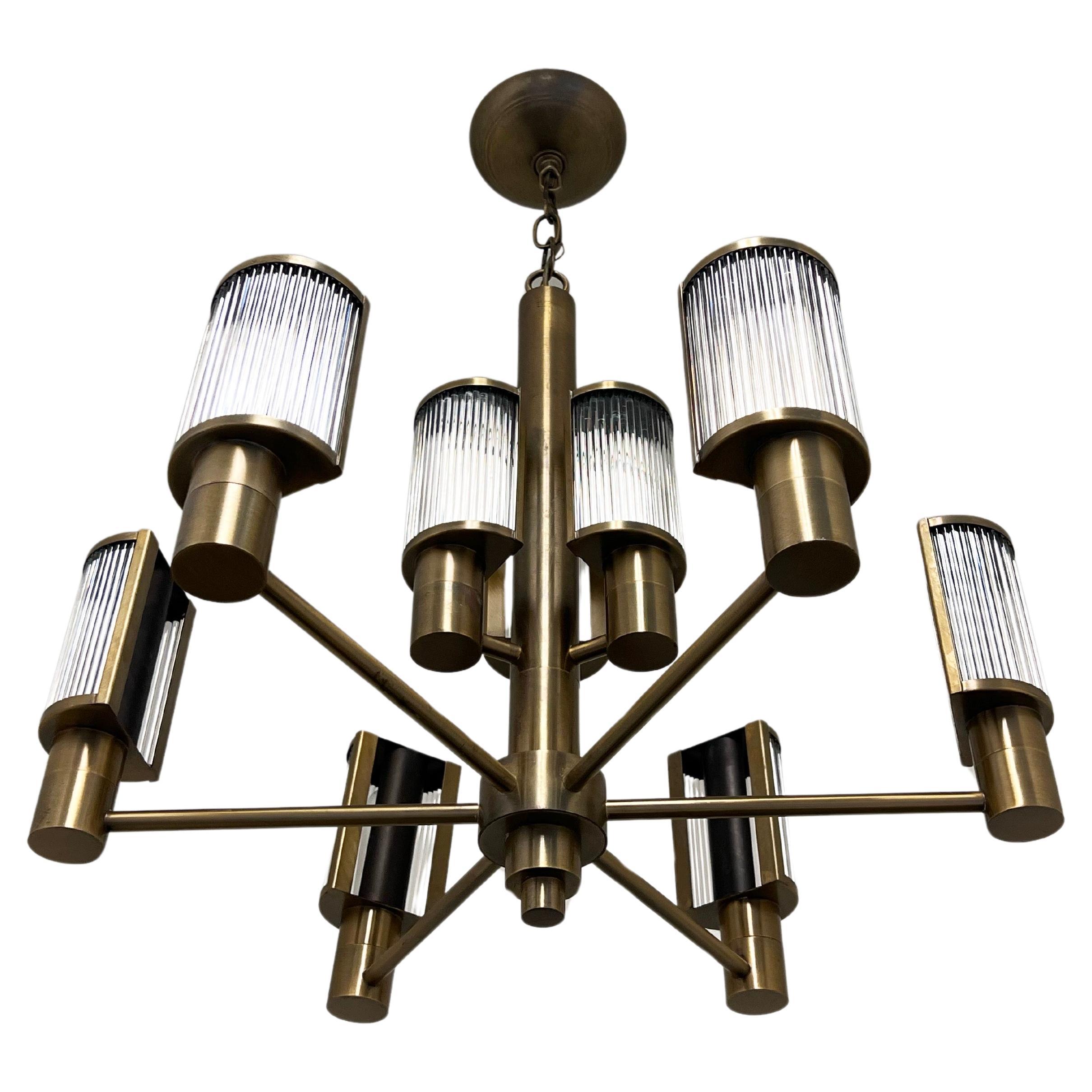 Rare Antique Brass & Glass Chandelier by Casella Lighting  For Sale
