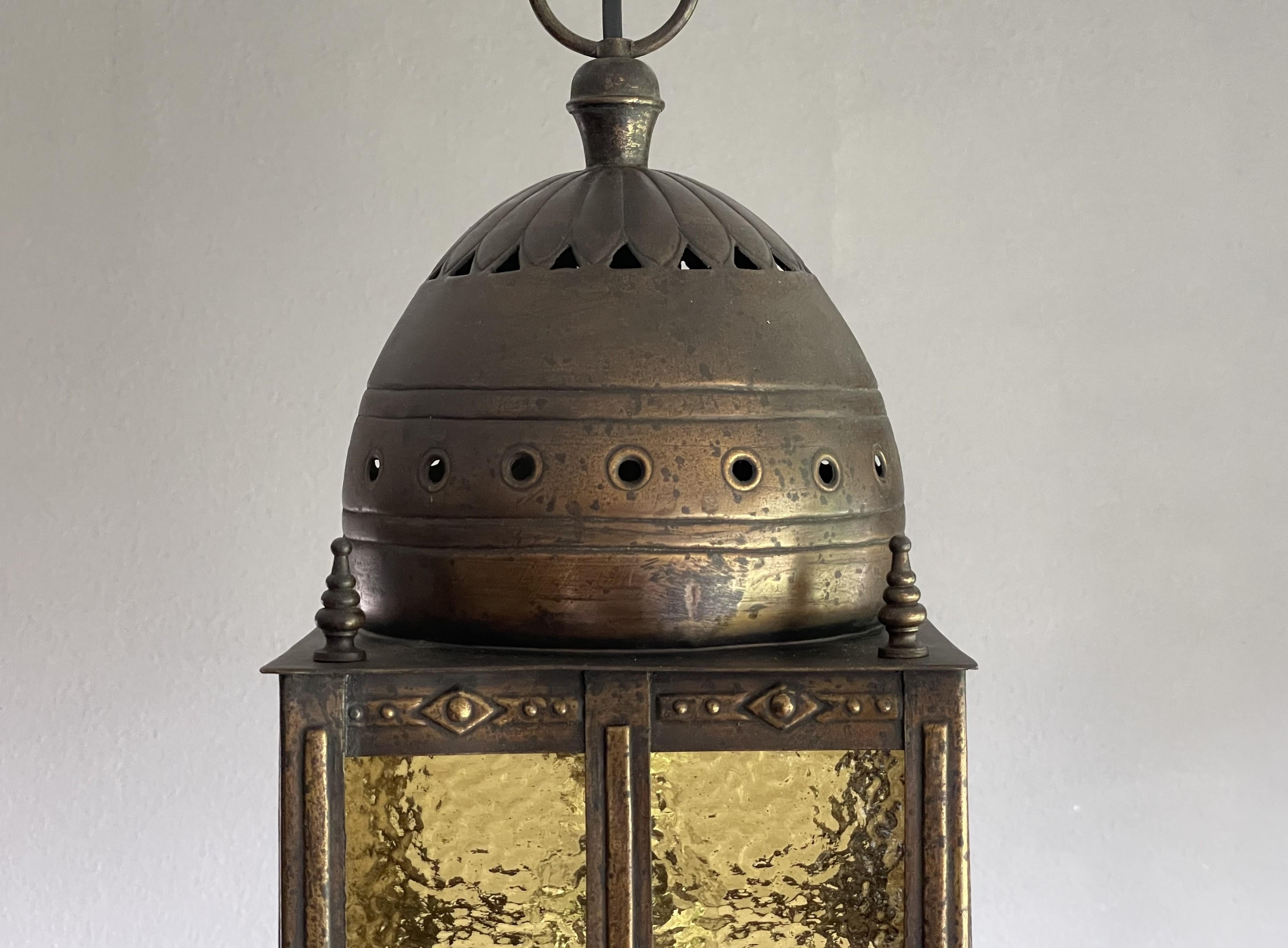 Rare Antique Brass, Islamic Mosque or Temple Dome Design Lantern / Pendant Light For Sale 7