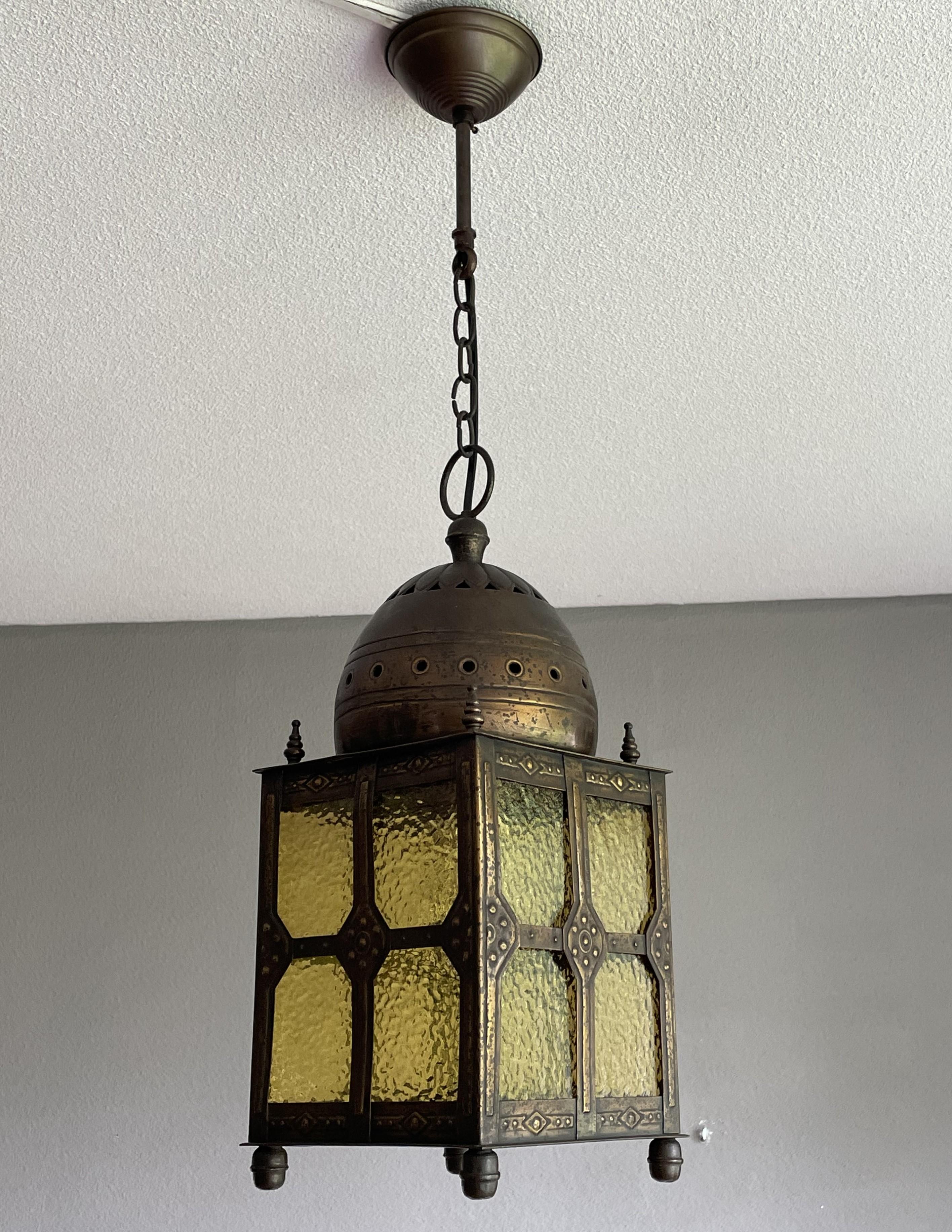 European Rare Antique Brass, Islamic Mosque or Temple Dome Design Lantern / Pendant Light For Sale