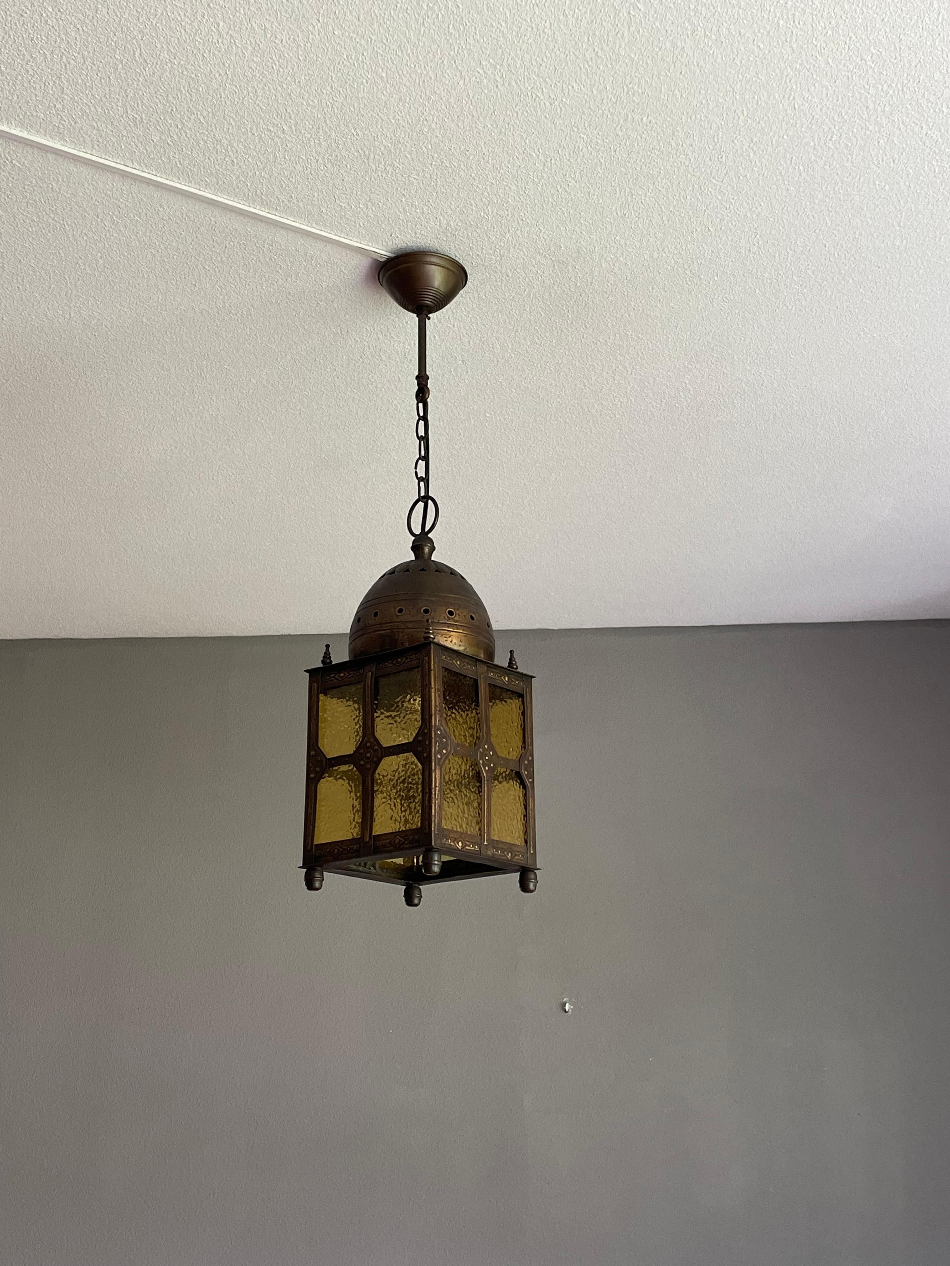 Cast Rare Antique Brass, Islamic Mosque or Temple Dome Design Lantern / Pendant Light For Sale
