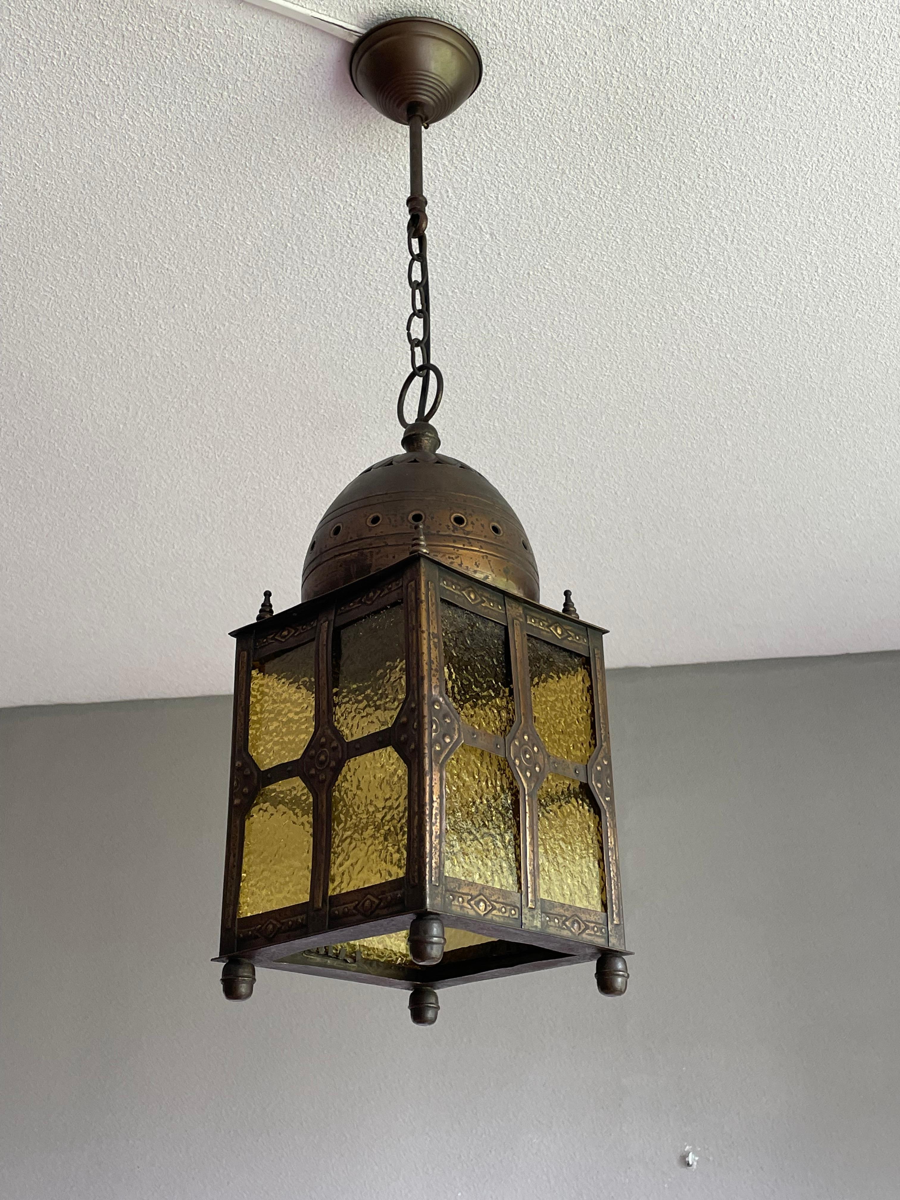 Rare Antique Brass, Islamic Mosque or Temple Dome Design Lantern / Pendant Light In Good Condition For Sale In Lisse, NL