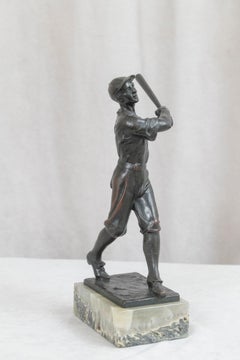 Rare Antique Bronze Figure of a Baseball Player, Signed, ca. 1925