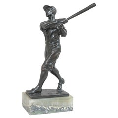 Rare Antique Bronze Figure of a Baseball Player, Signed, ca. 1925