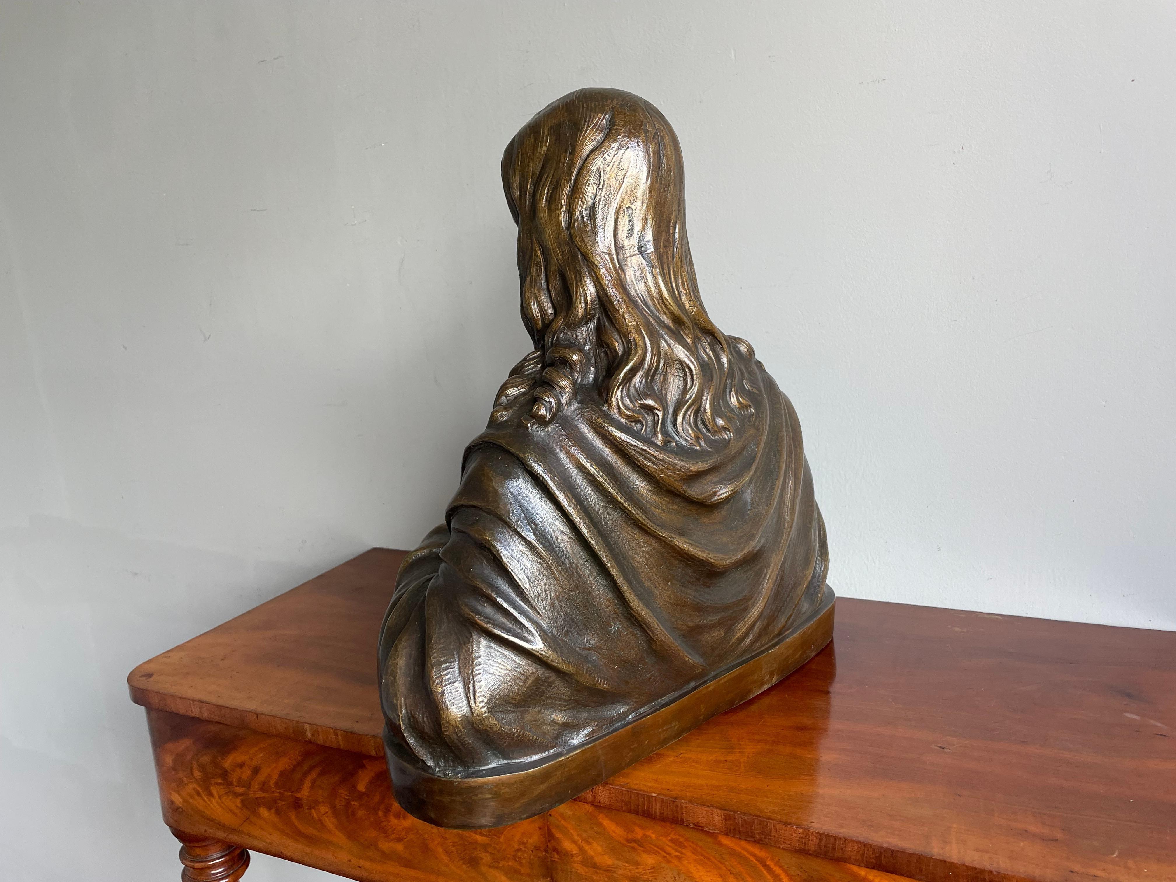 Rare Sculpture en bronze antique du Saint Coeur / Buste de Notre Seigneur Jésus Christ 1920 en vente 5