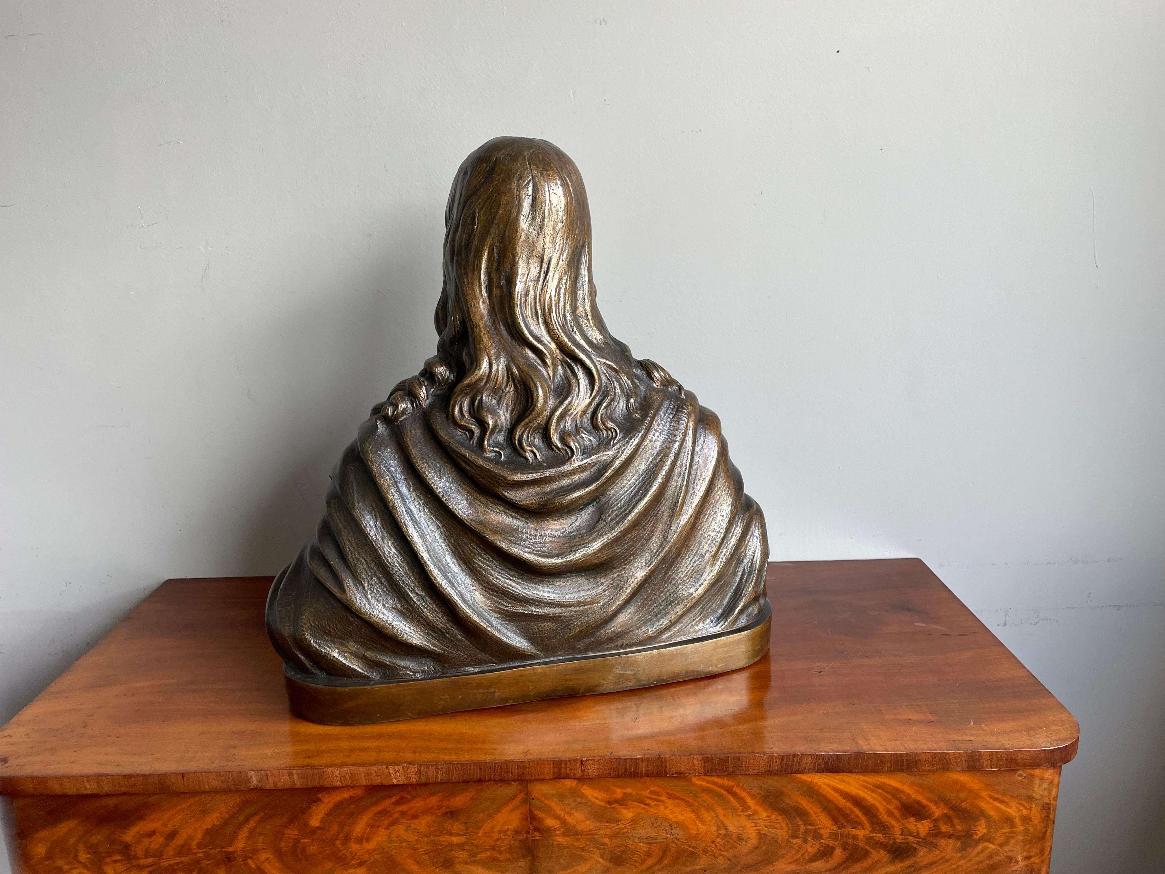 Rare Sculpture en bronze antique du Saint Coeur / Buste de Notre Seigneur Jésus Christ 1920 en vente 6