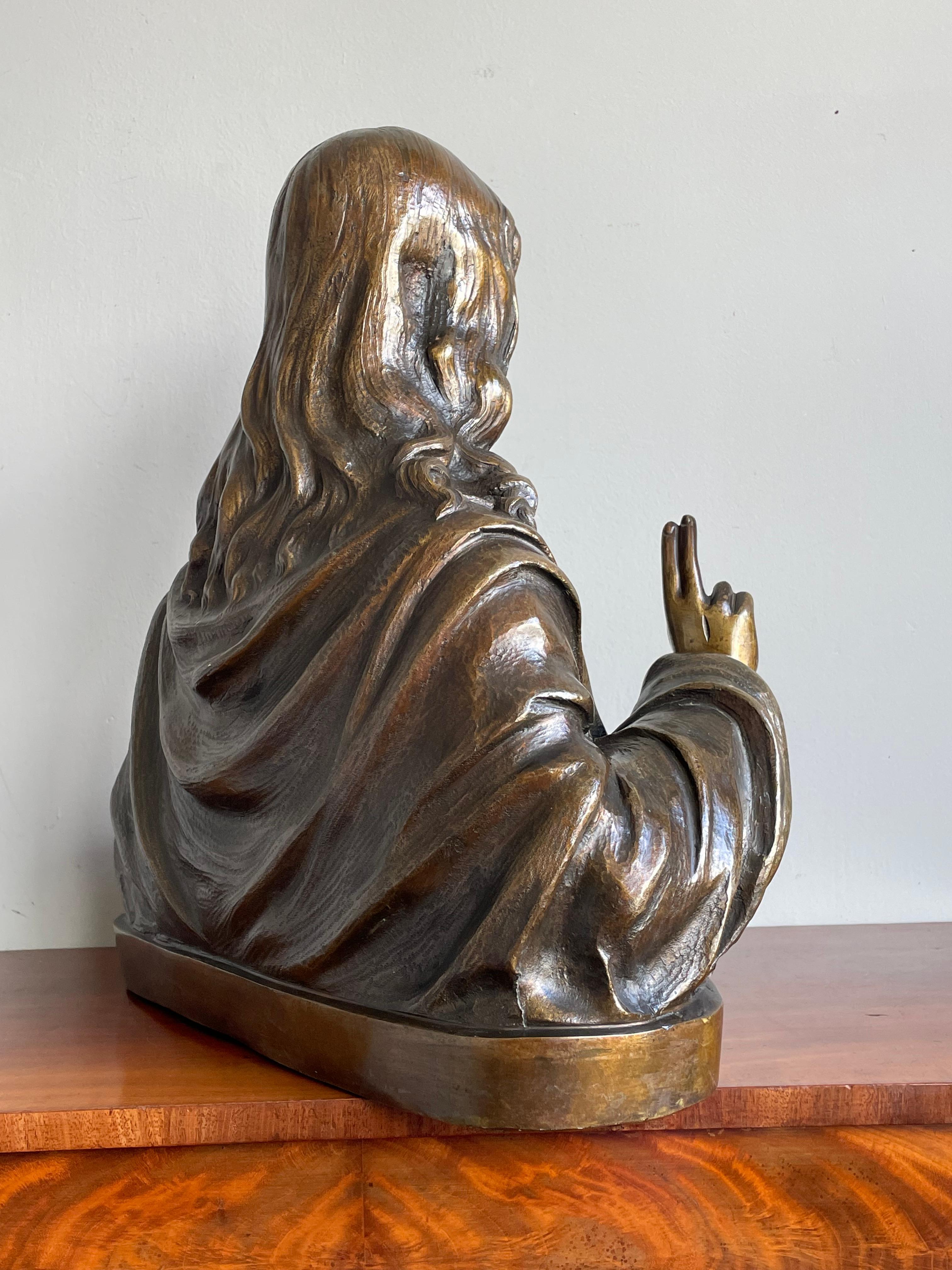 Rare Sculpture en bronze antique du Saint Coeur / Buste de Notre Seigneur Jésus Christ 1920 en vente 7