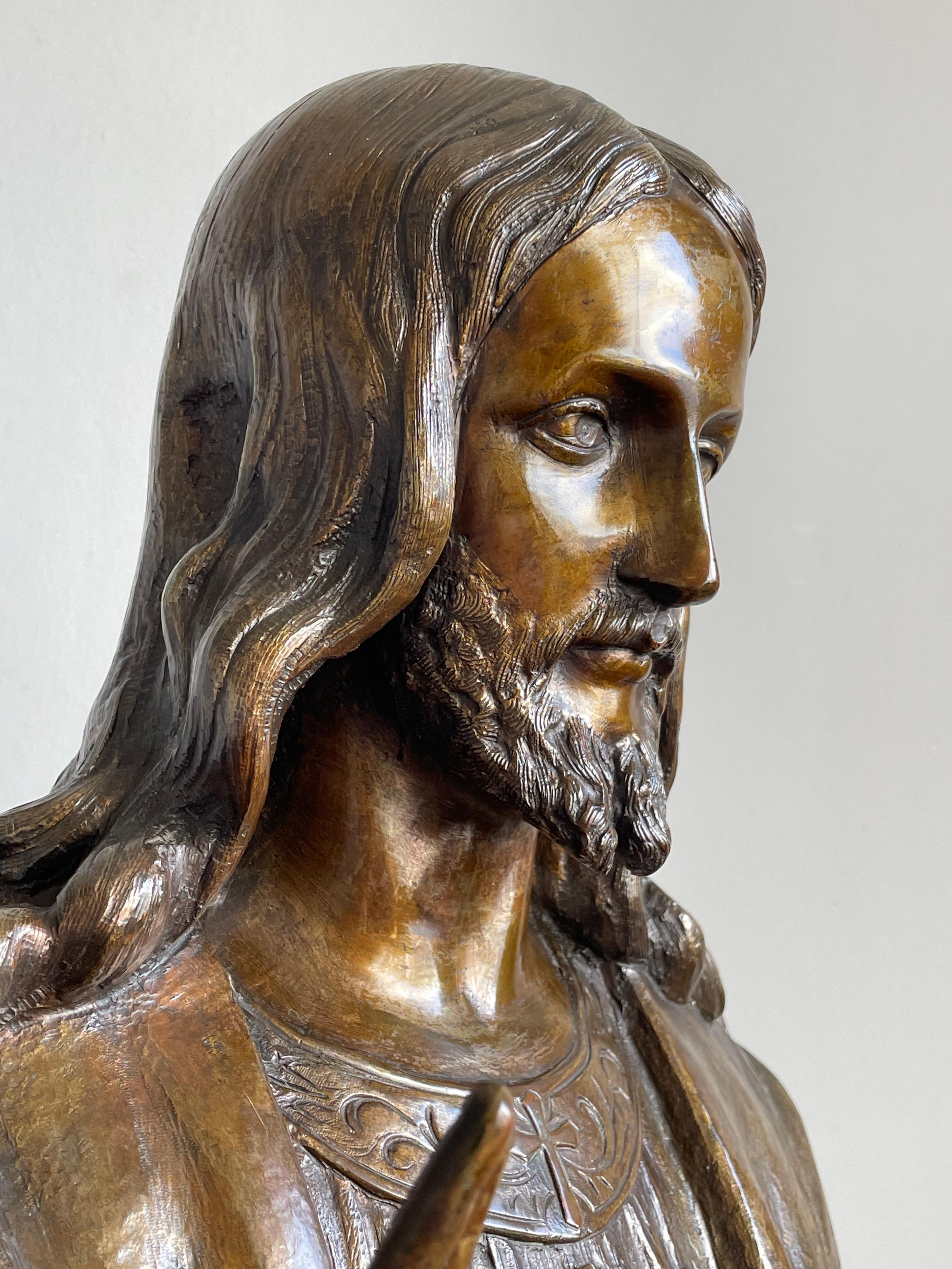 Rare Sculpture en bronze antique du Saint Coeur / Buste de Notre Seigneur Jésus Christ 1920 en vente 10