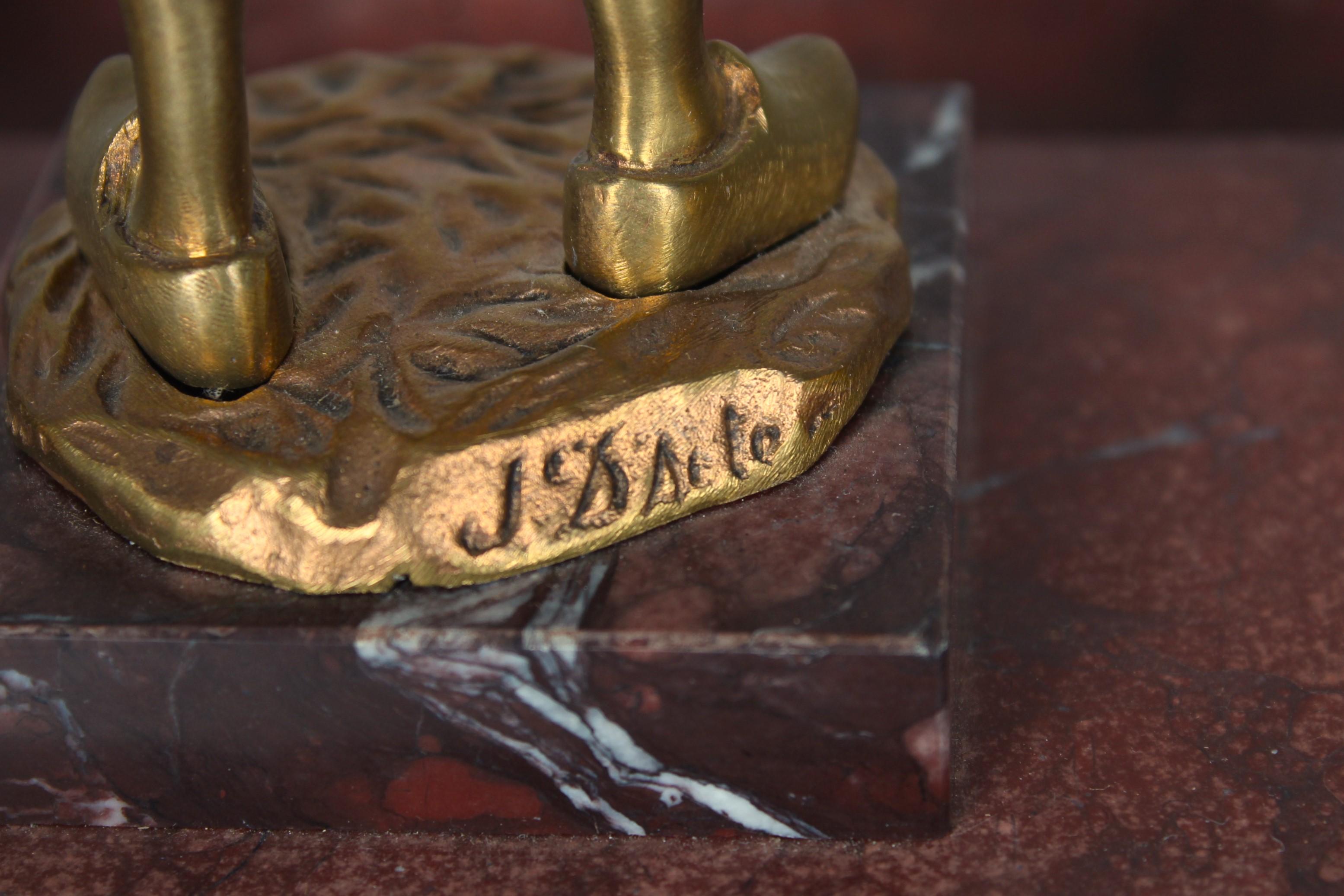 Art Nouveau Rare Antique Bronze Inkwell By Joseph D´Aste (1881-1945), Young Boy and Goose For Sale