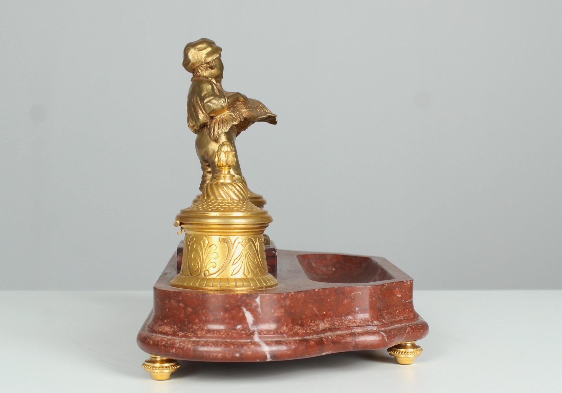 20th Century Rare Antique Bronze Inkwell By Joseph D´Aste (1881-1945), Young Boy and Goose For Sale