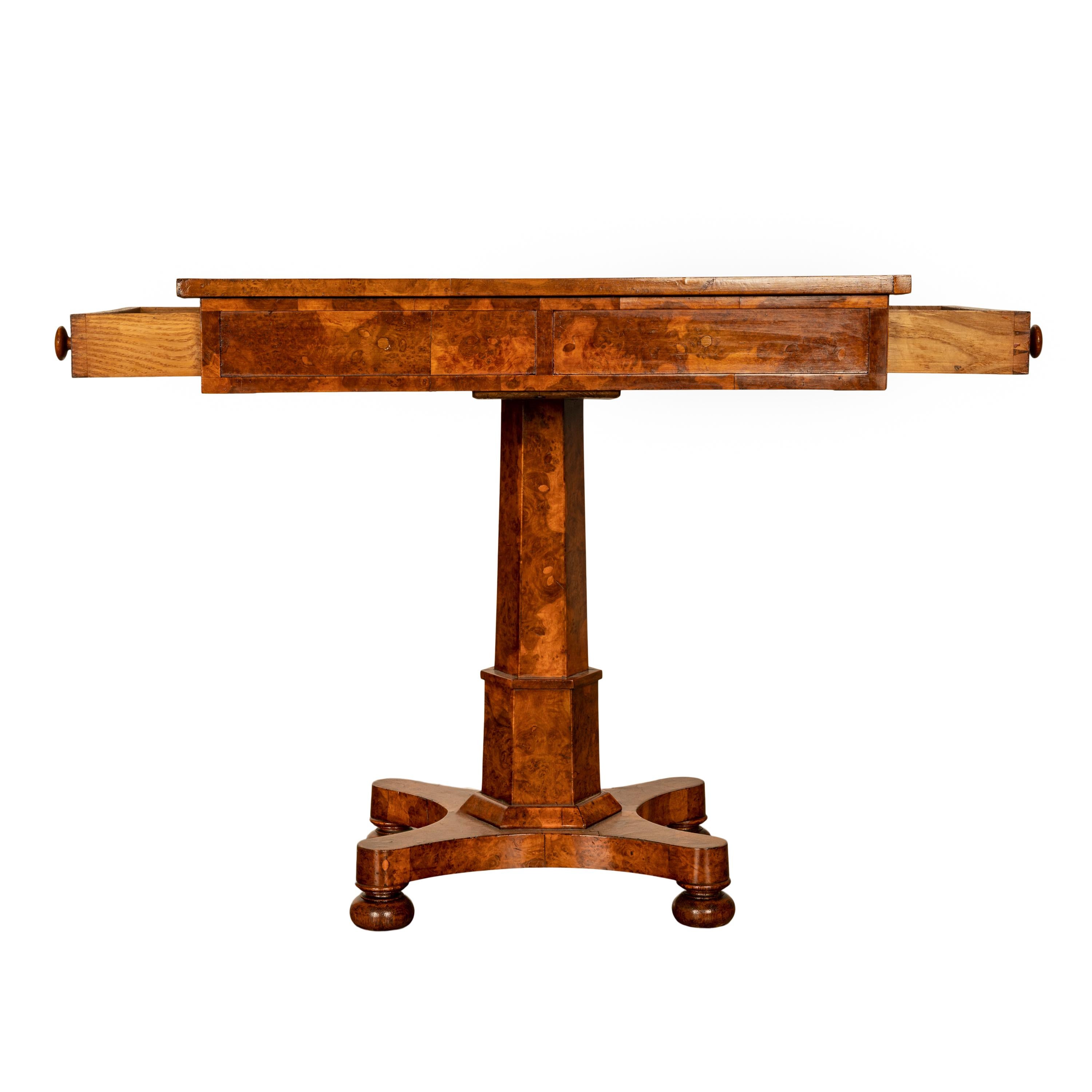 Rare Antique Burr Burl Elm Georgian Regency Two Drawer Pedestal Side Table 1825 For Sale 7