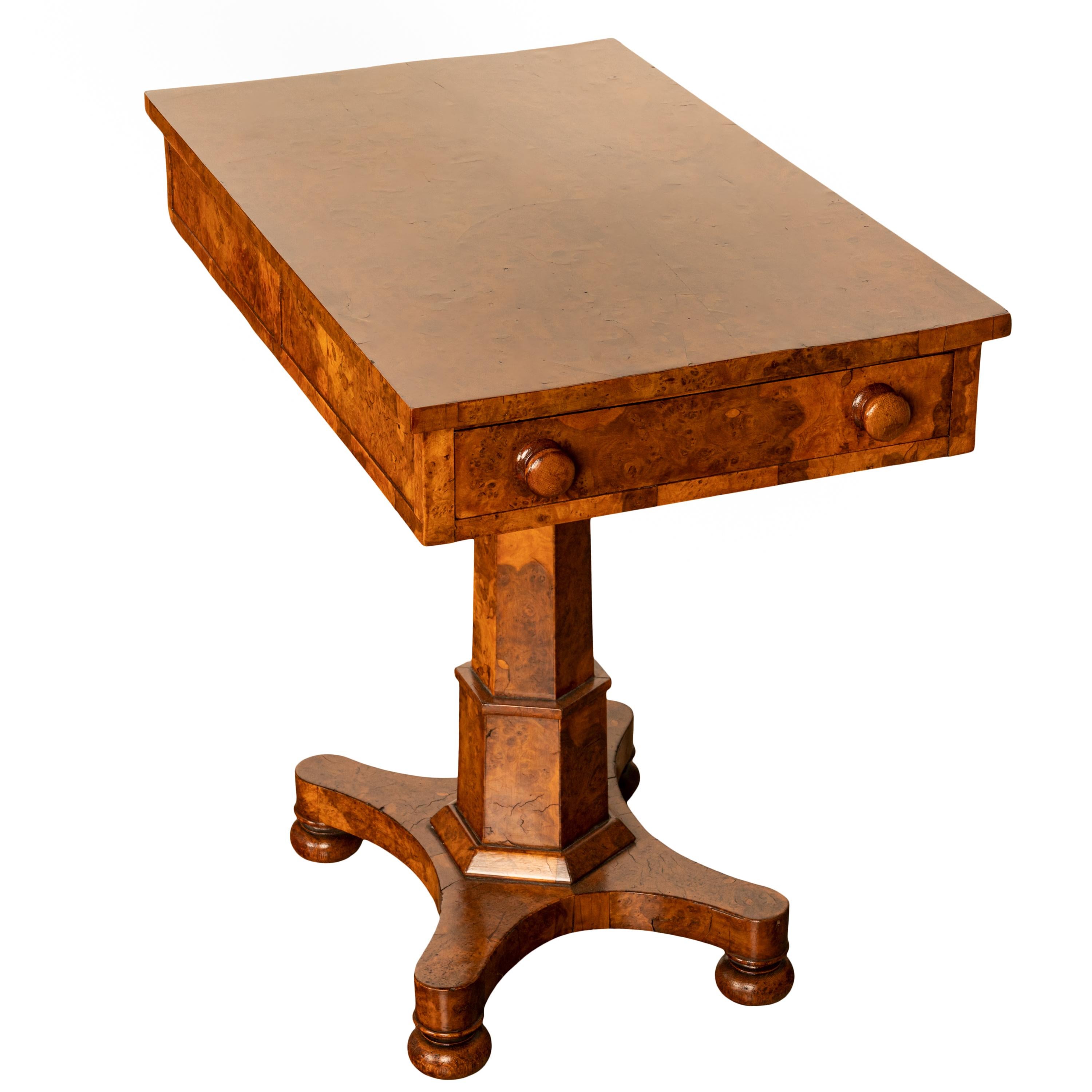 Rare Antique Burr Burl Elm Georgian Regency Two Drawer Pedestal Side Table 1825 For Sale 1