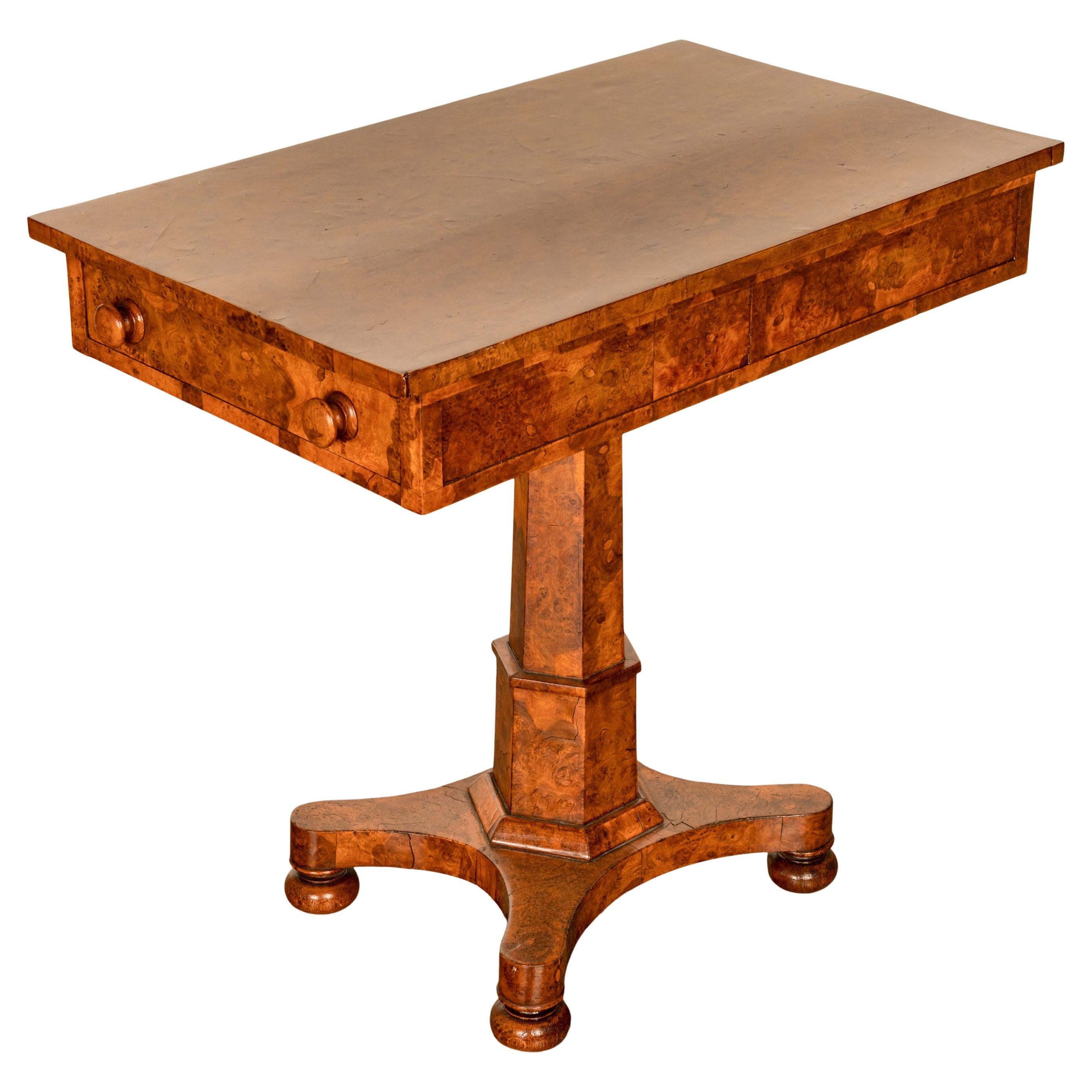 Rare Antique Burr Burl Elm Georgian Regency Two Drawer Pedestal Side Table 1825 For Sale