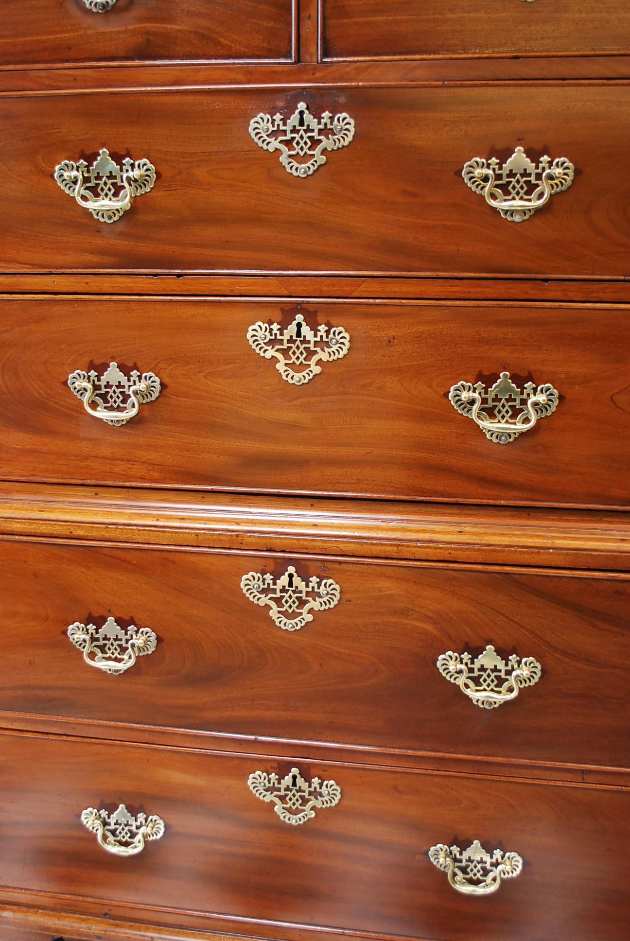 Mahogany Rare antique C 18th English mahogany Chippendale Period Tallboy /Chest on Chest For Sale