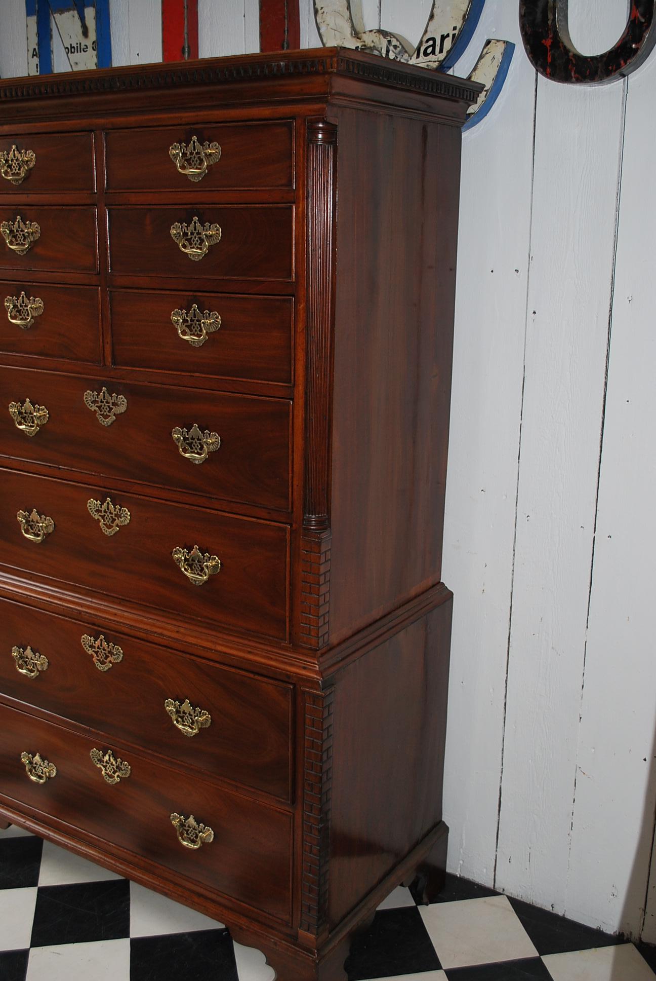 Rare antique C 18th English mahogany Chippendale Period Tallboy /Chest on Chest For Sale 2