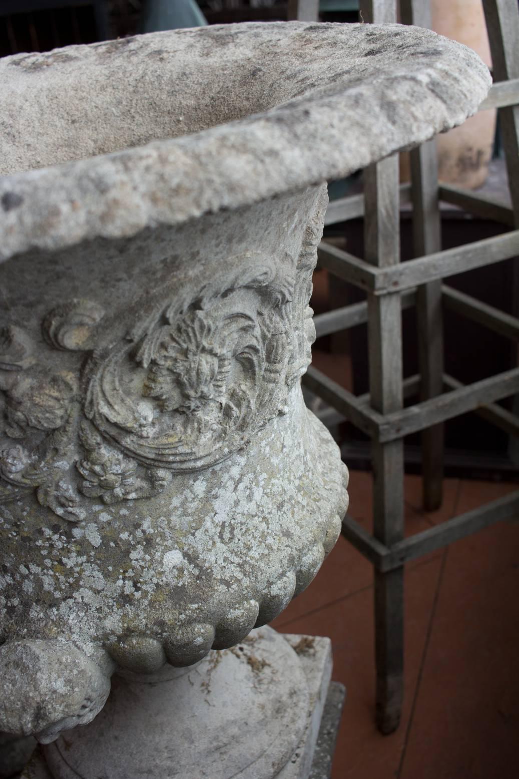 British Rare Antique Carved Sandstone Gadrooned Urn
