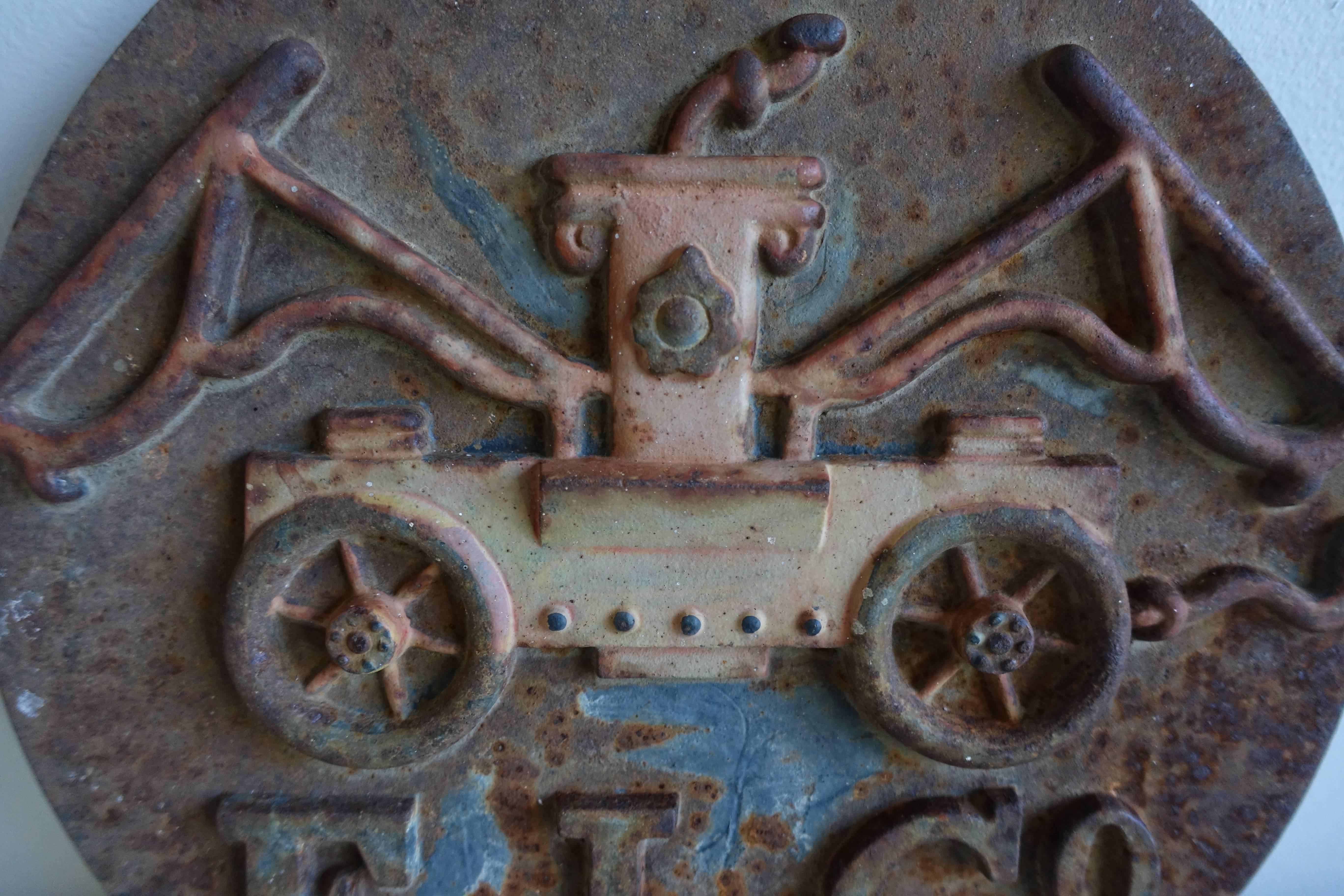 Rare Antique Cast Iron Fire Mark Firemen's Insurance Company. Original paint that is beautifully worn. A great piece of Folk Art to add to your collection.