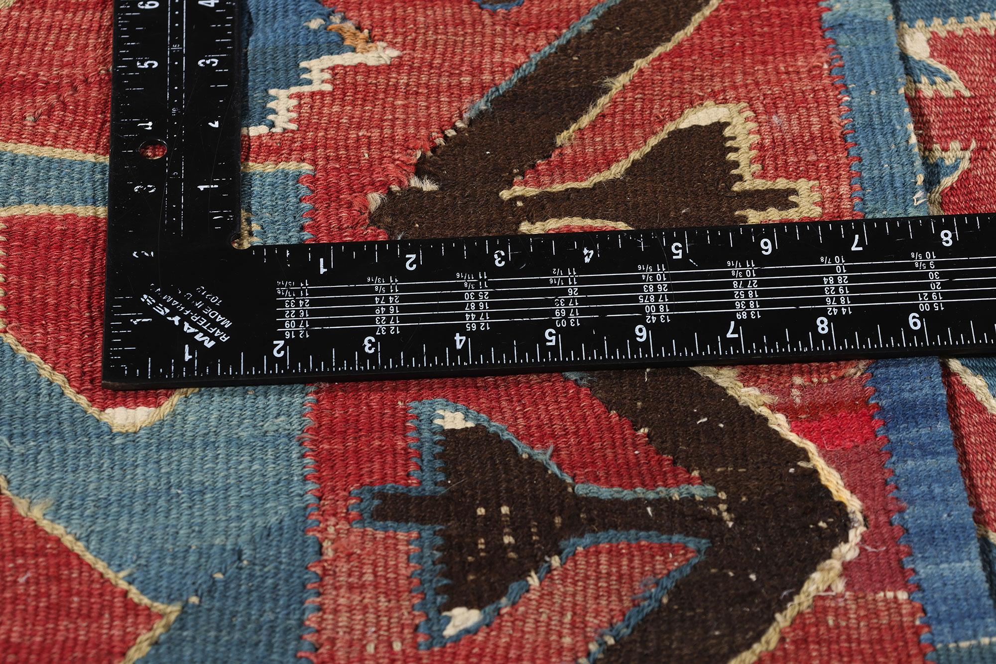 Late 19th Century Antique Caucasian Avar Carpet with Modern Style In Distressed Condition For Sale In Dallas, TX