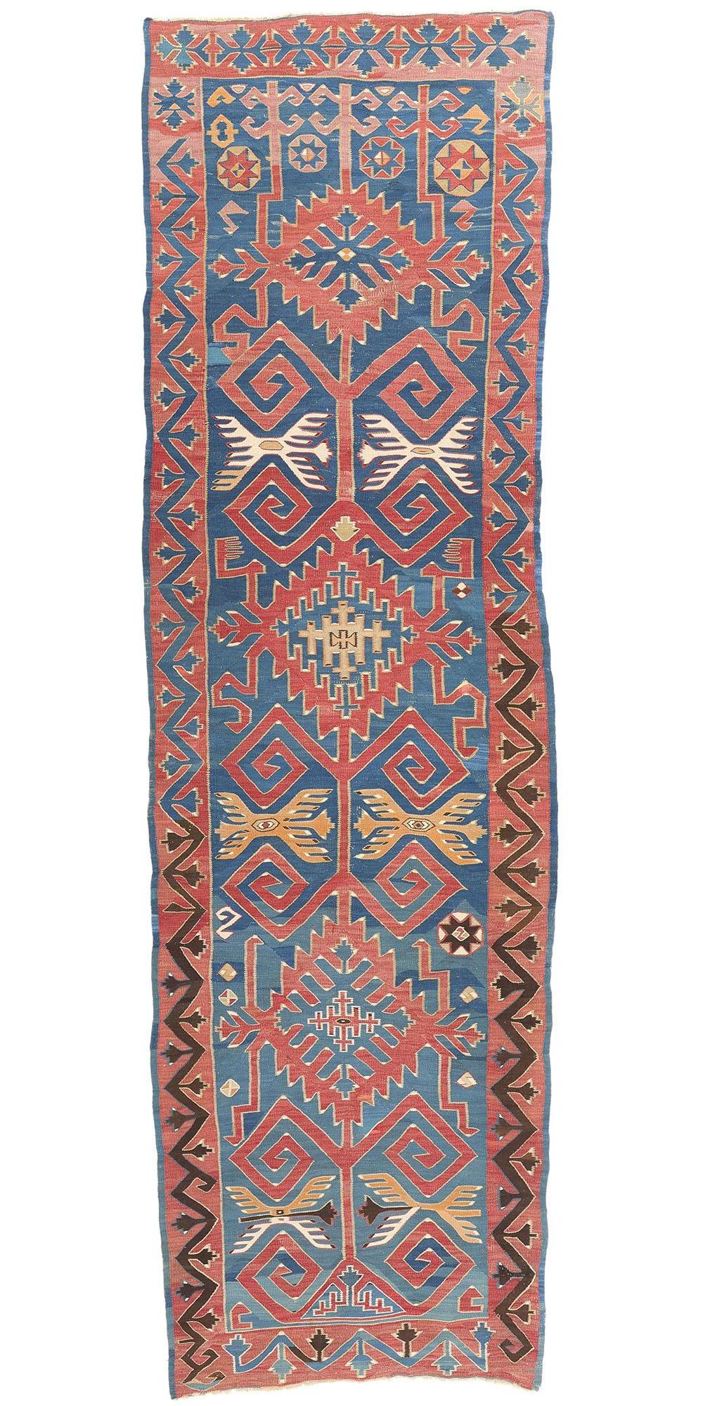 Rara alfombra antigua de tejido plano Avar del Cáucaso