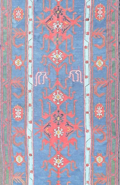 Rare antique Caucasian Avar flat-weave Gallery runner in blue Colors