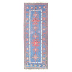 Rare antique Caucasian Avar flat-weave Gallery runner in blue Colors