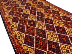 Antique Caucasian Kilim Rug, Hand-Woven Wool, Geometric Design, 1890