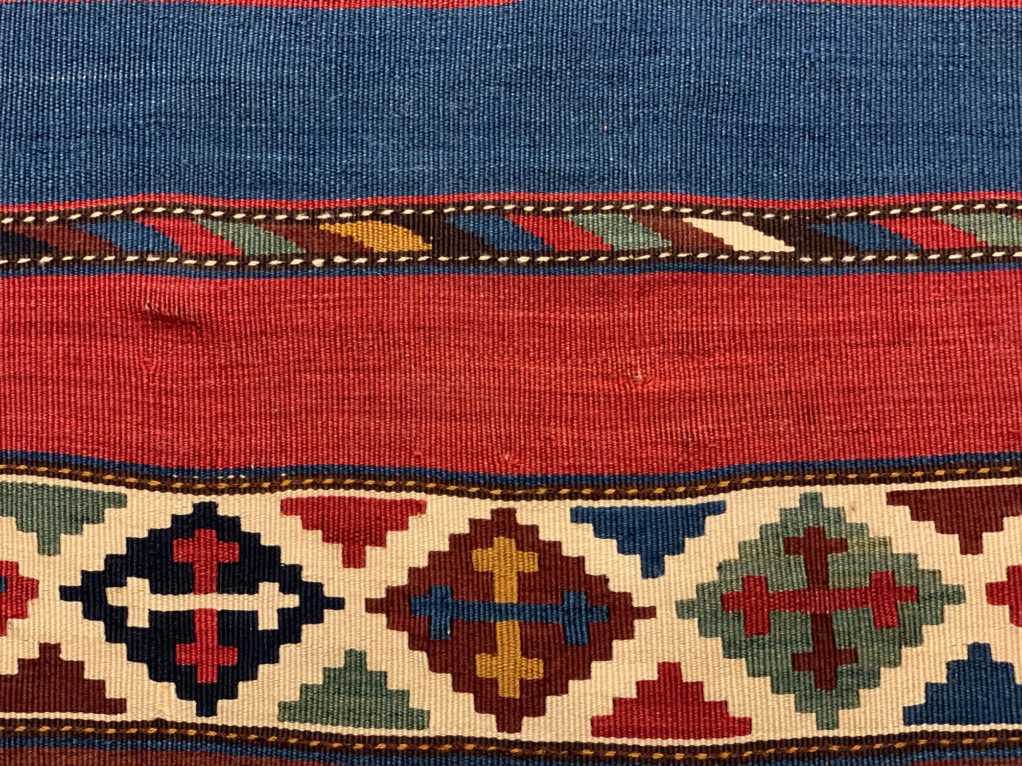 Rare Antique Caucasian Kilim Rug, Striped Kilim Traditional Wool Carpet In Excellent Condition In Hampshire, GB
