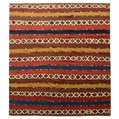 Rare tapis Kilim caucasien ancien:: Kilim rayé tapis traditionnel en laine