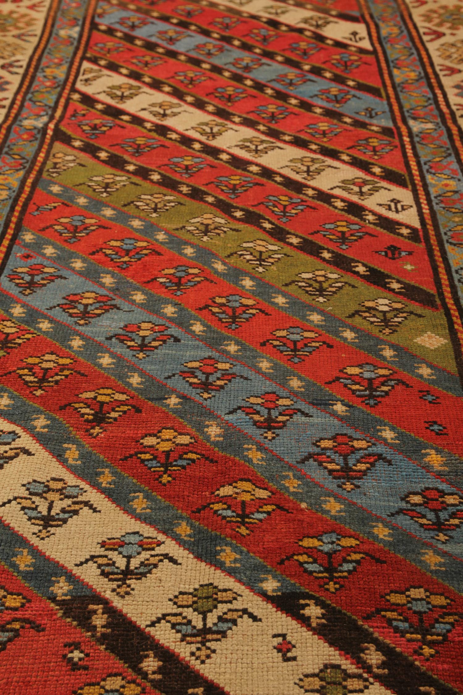 Kazak Rare Antique Rugs Striped Oriental Rug Handmade Carpet Shirvan Area Runner Rug  For Sale